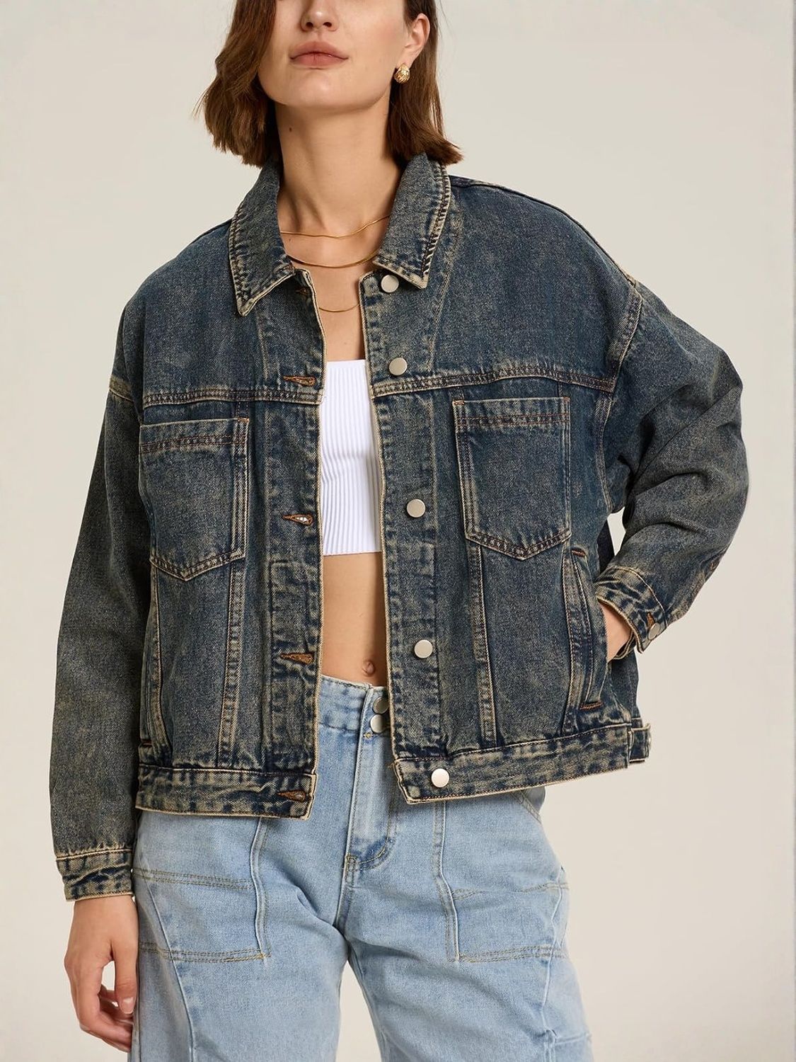 Ladyful Oversized Distressed Denim Trucker Jacket