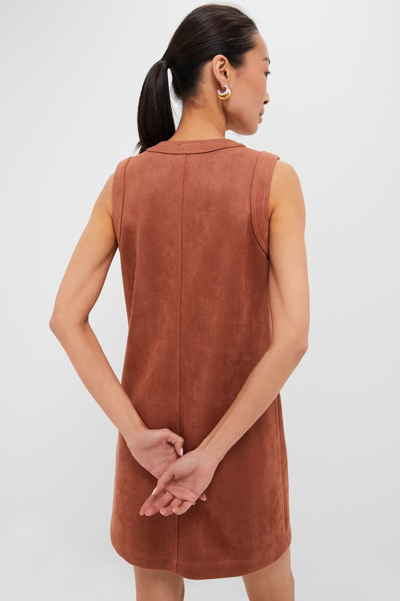 Vintage Sleeveless Cognac Suede Dress With Pockets