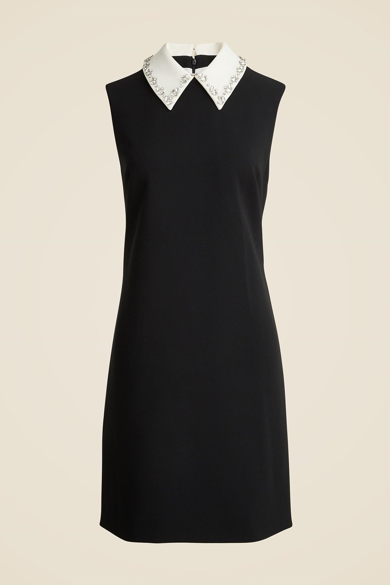 Embellished Collared Shift Dress In Stretch Crepe