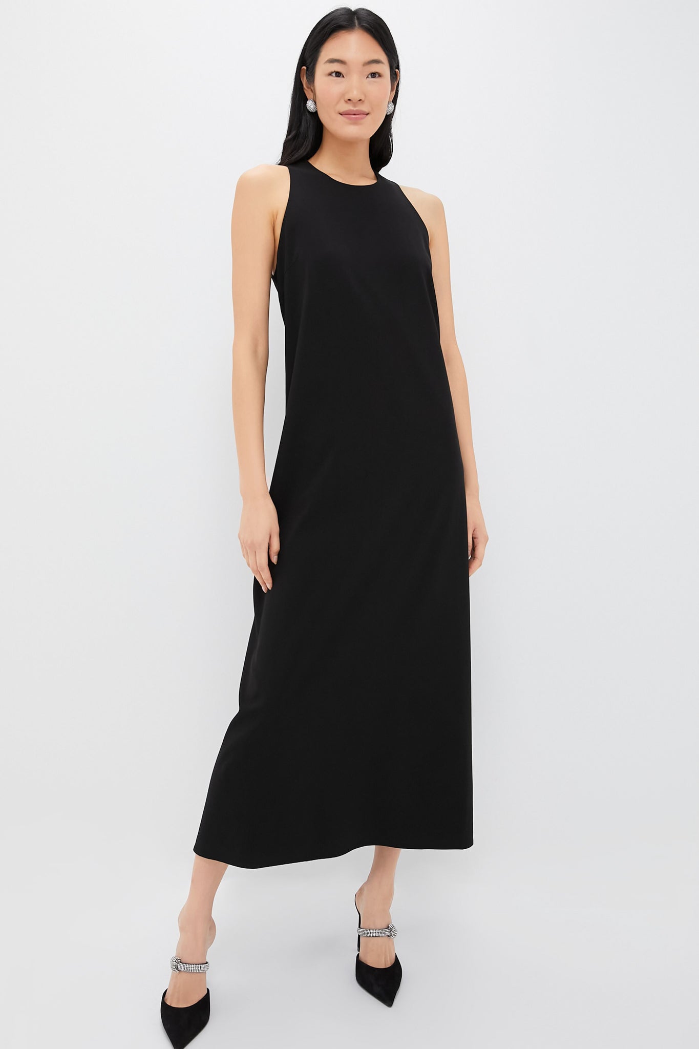 High Neck Midi Slip Black Sleeveless Dress