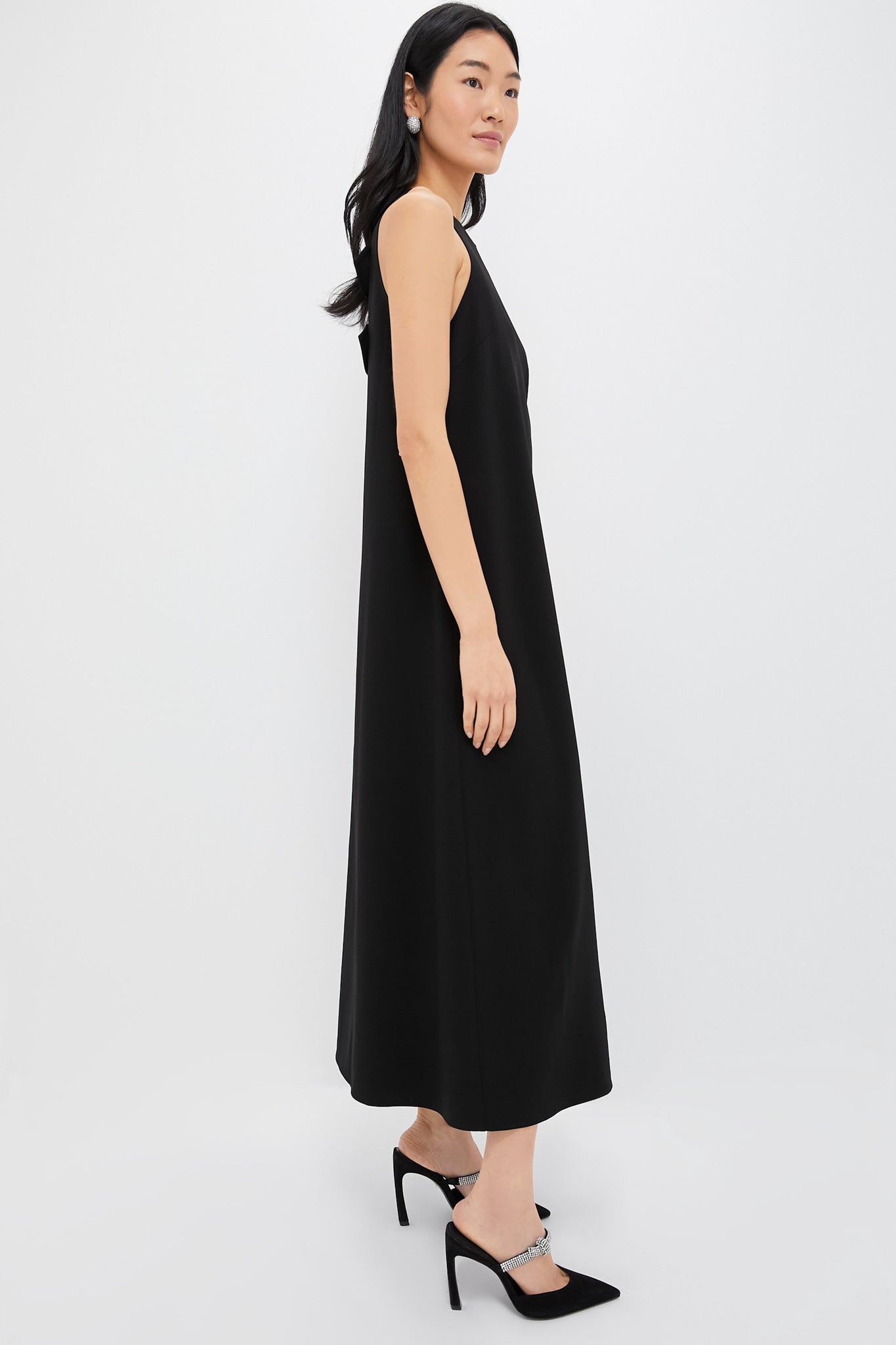 High Neck Midi Slip Black Sleeveless Dress