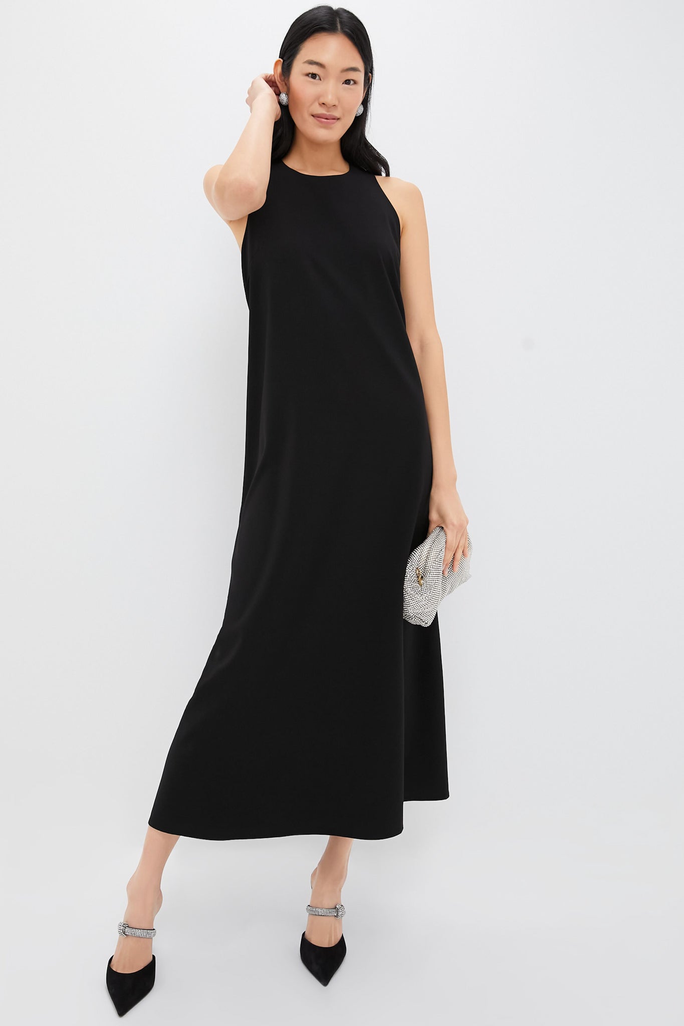 High Neck Midi Slip Black Sleeveless Dress