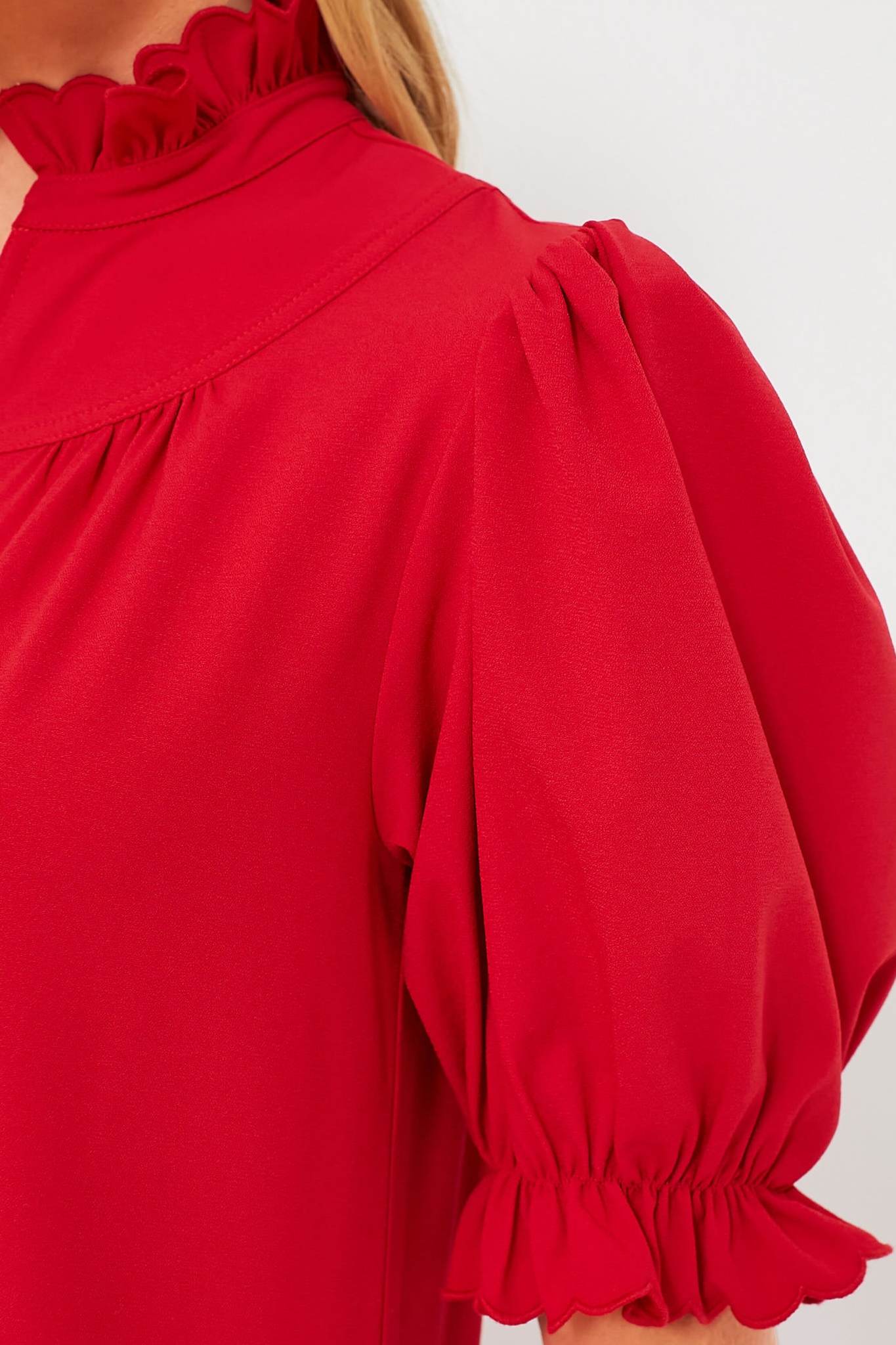 Red Ruffle Stand Collar Layered Maxi Dress