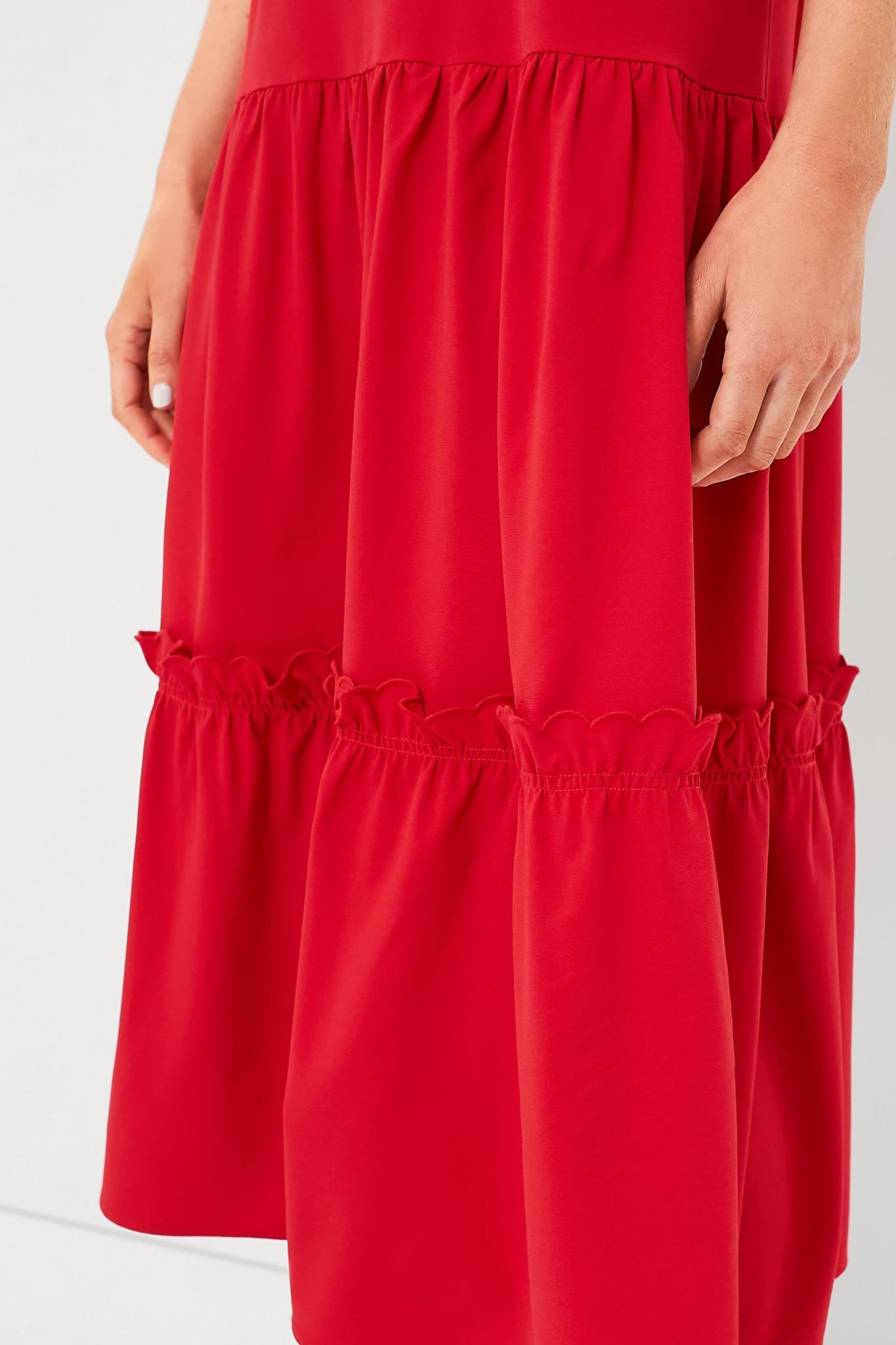 Red Ruffle Stand Collar Layered Maxi Dress