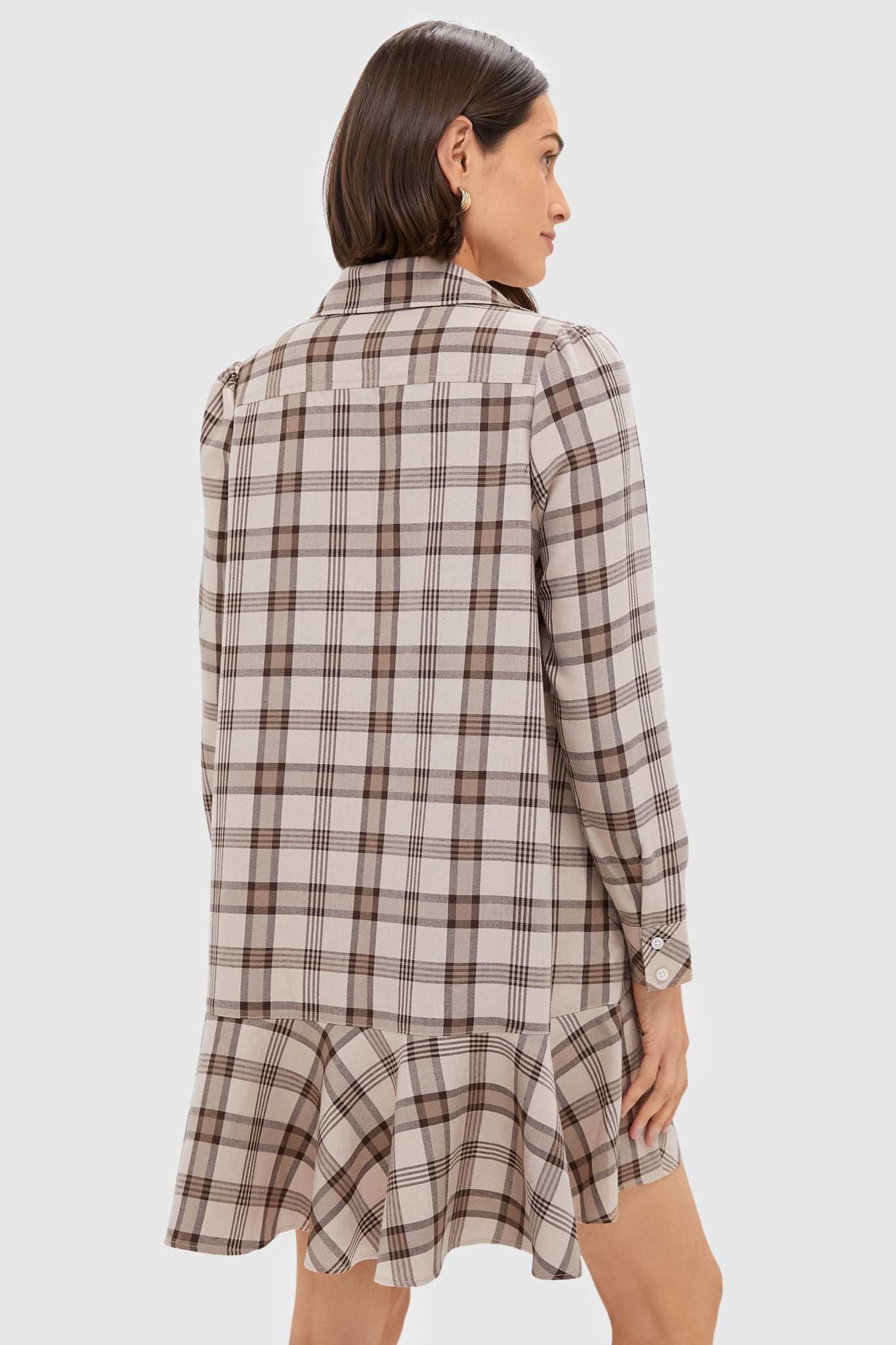 Brown Plaid Long Sleeve Shirt Dress