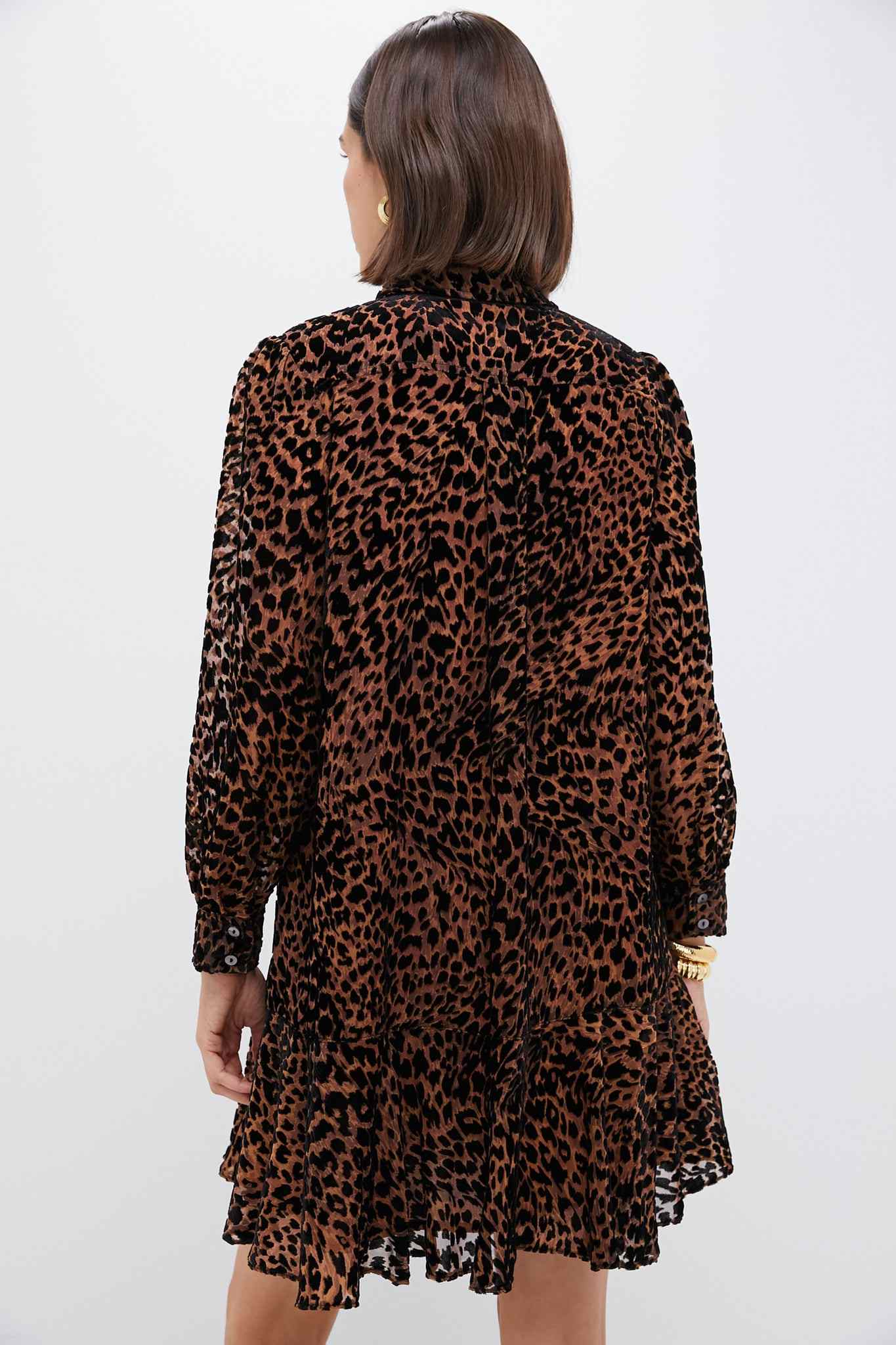 Brown Leopard Print Long Sleeve Shirt Dress