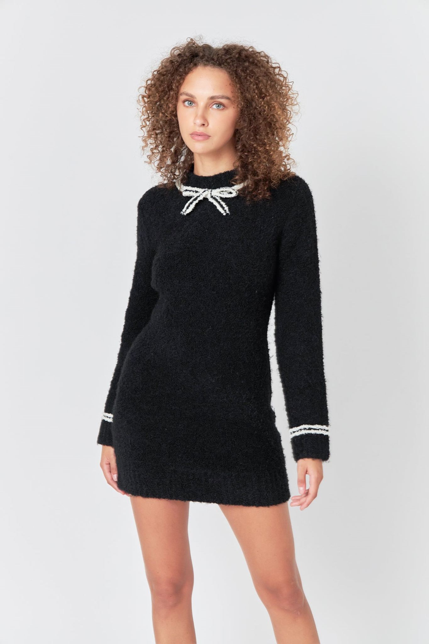 Bow Knit Mini Sweater Dress