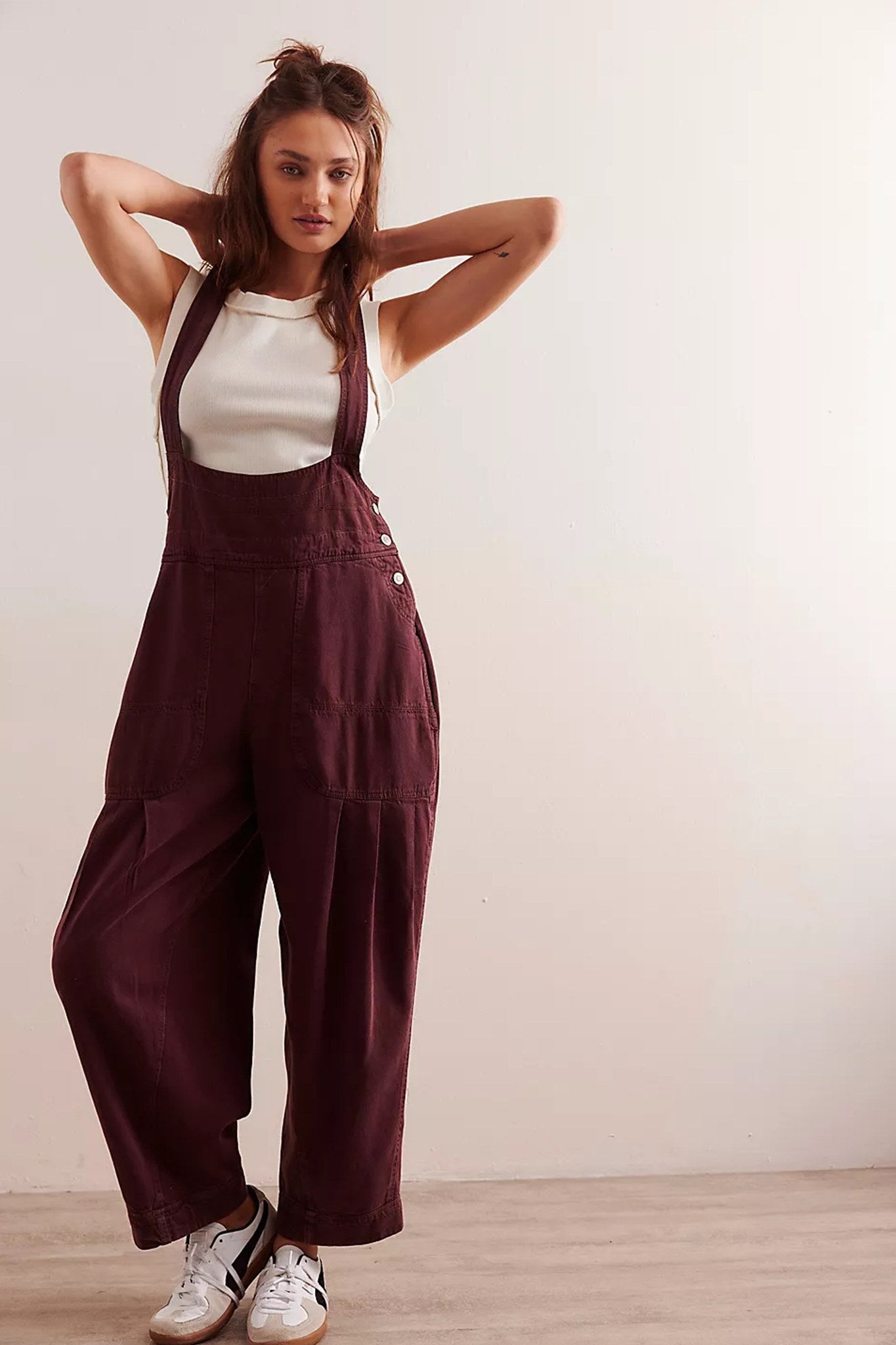 Cotton Tapered Leg Overalls With Low Rise