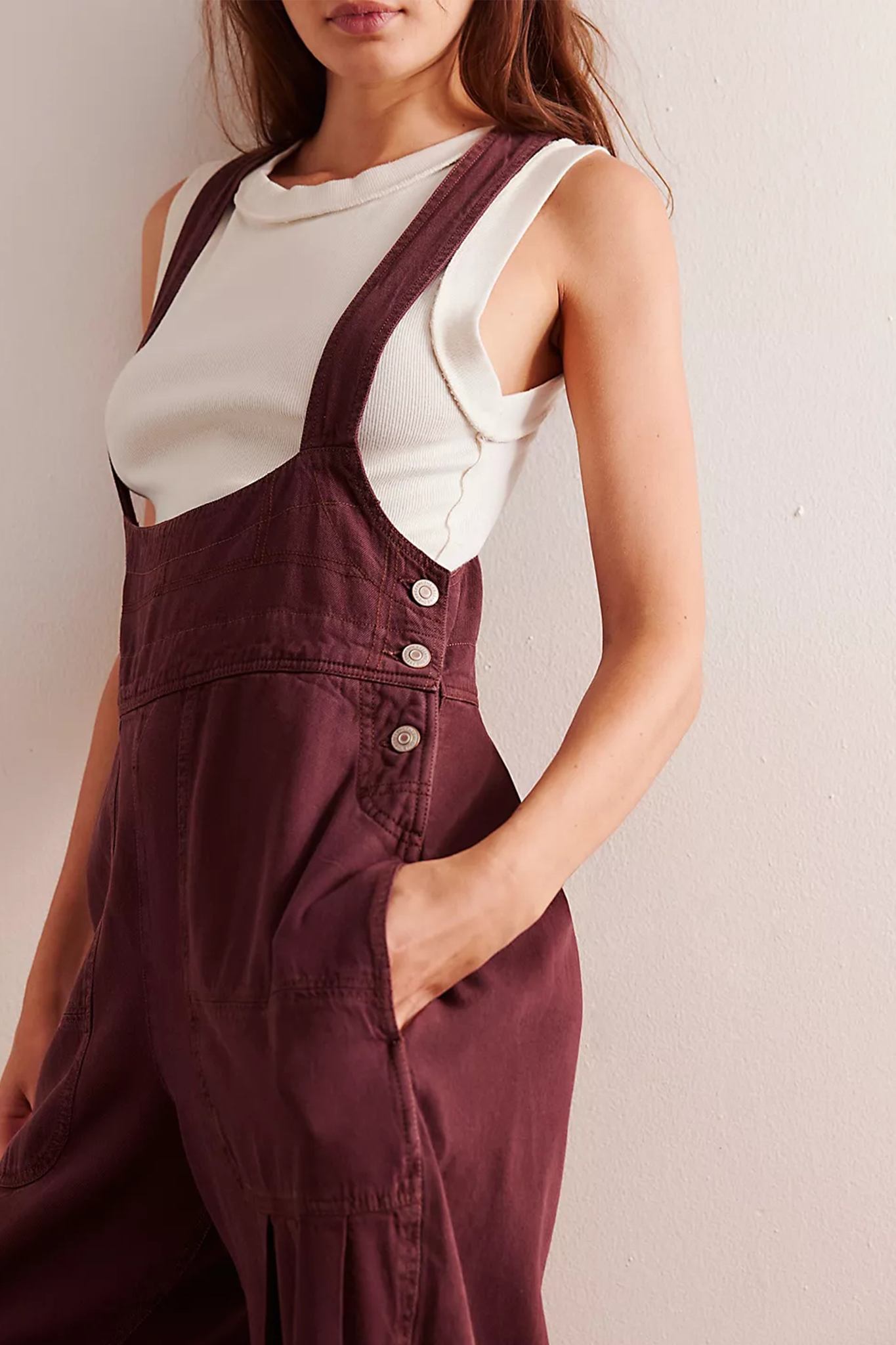 Cotton Tapered Leg Overalls With Low Rise