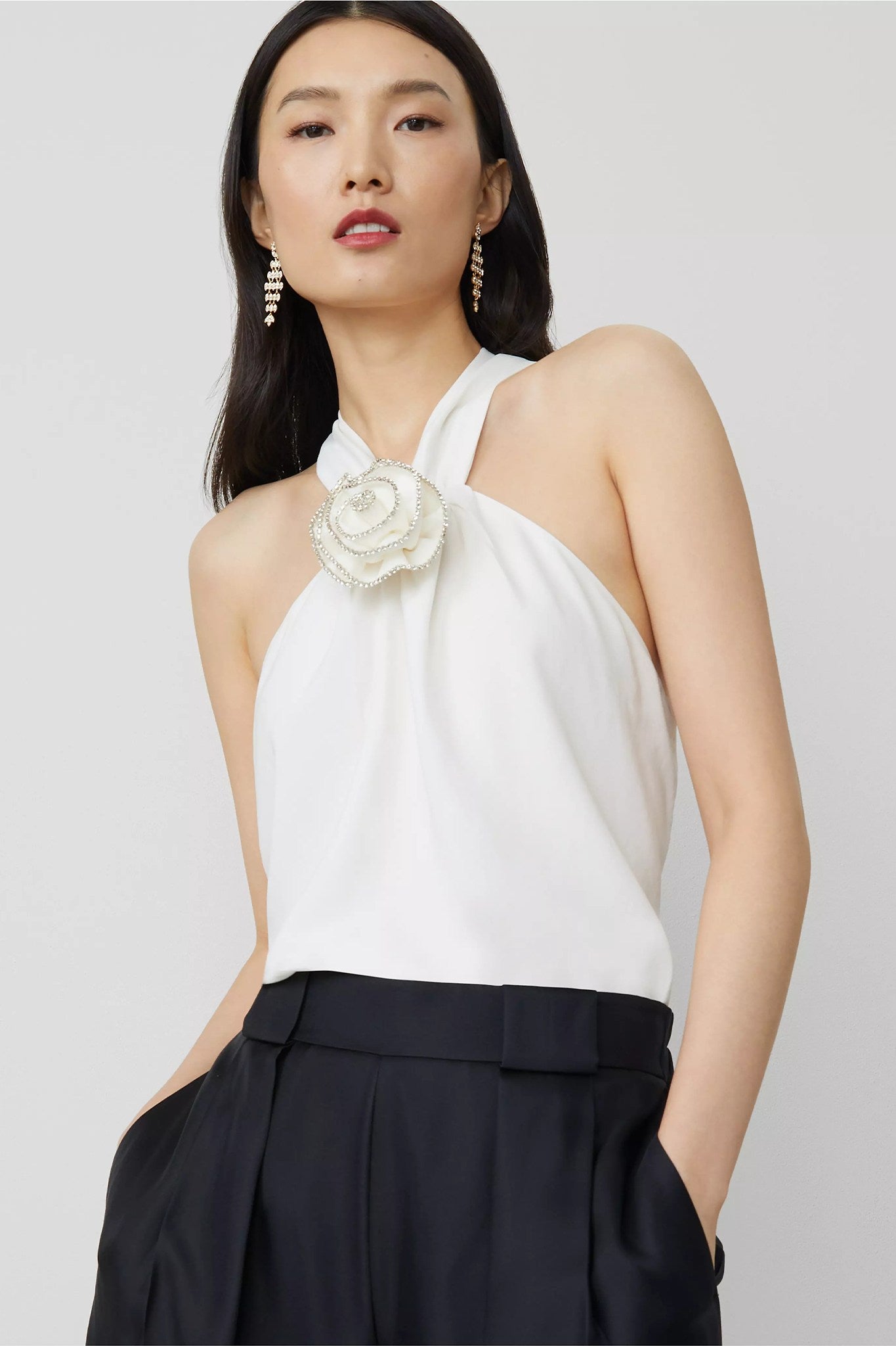 Rosette Drape Neck Halter Top