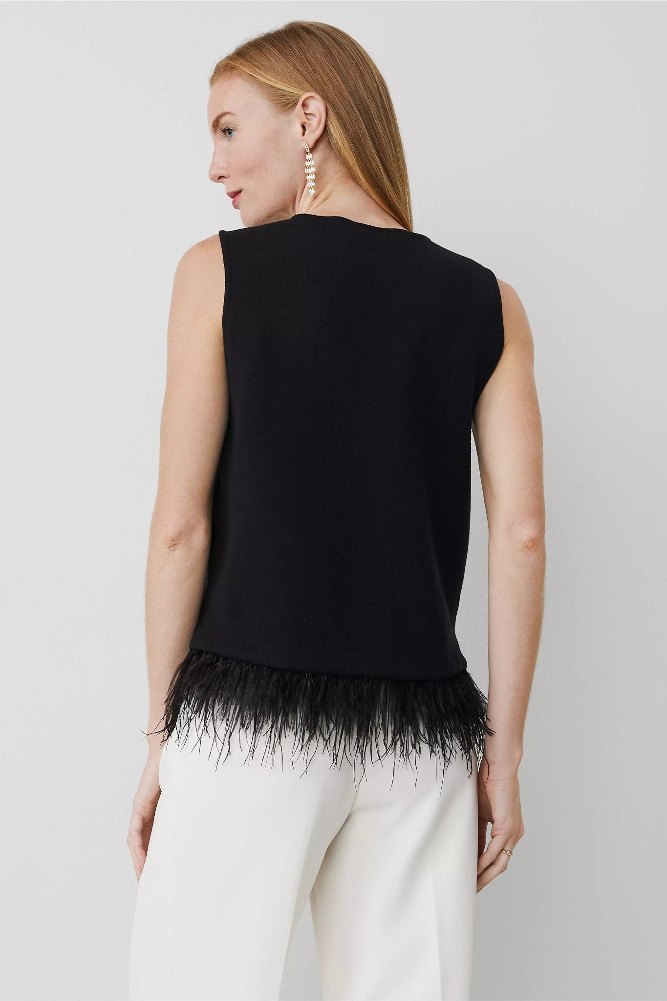 Feather Embellished Top With Polished Rhinestone