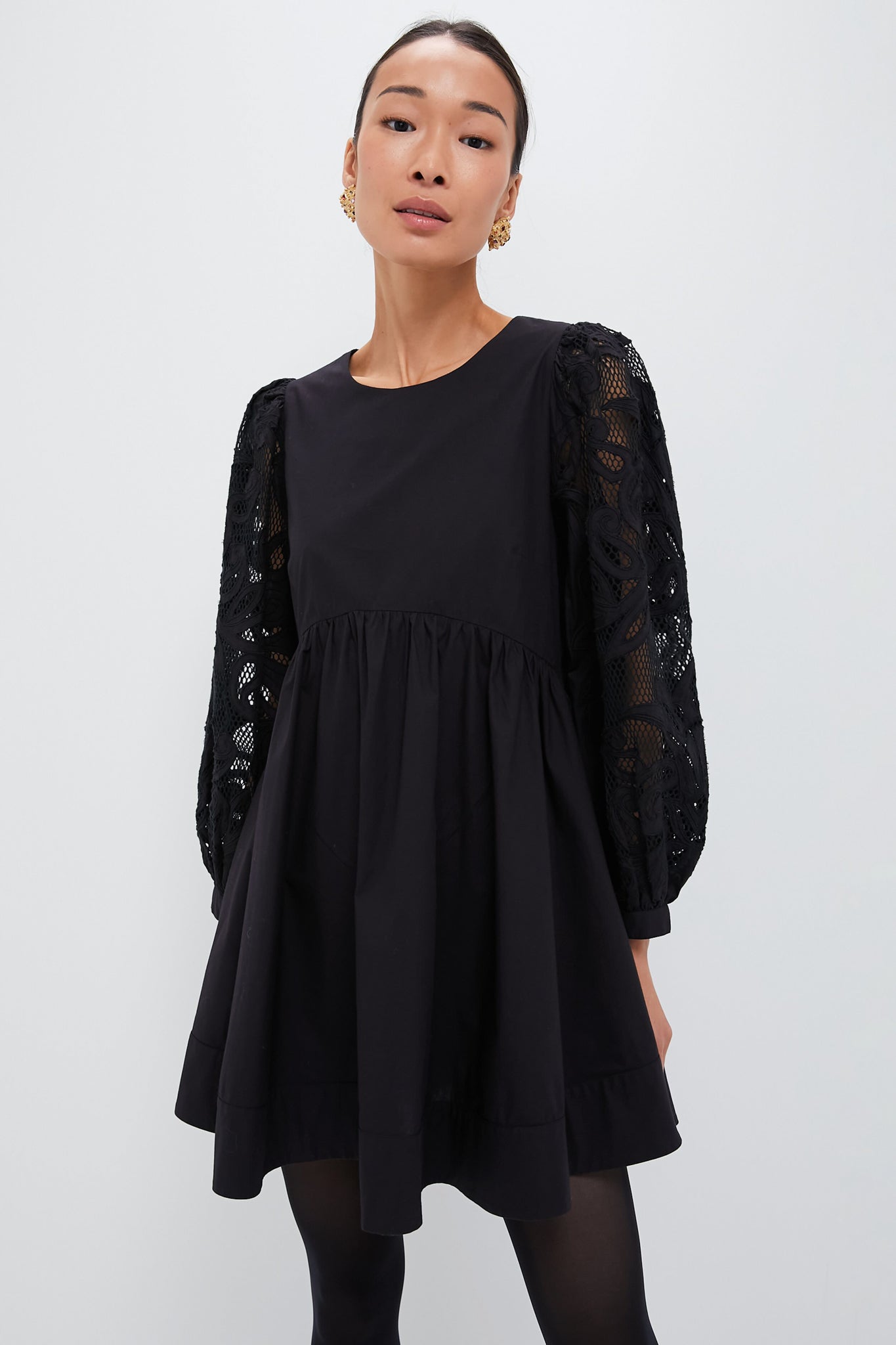 Black Mini Dress With Gorgeous Embroidered  Sleeves