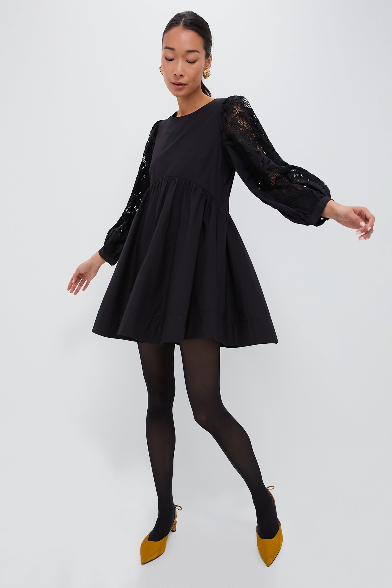 Black Mini Dress With Gorgeous Embroidered  Sleeves