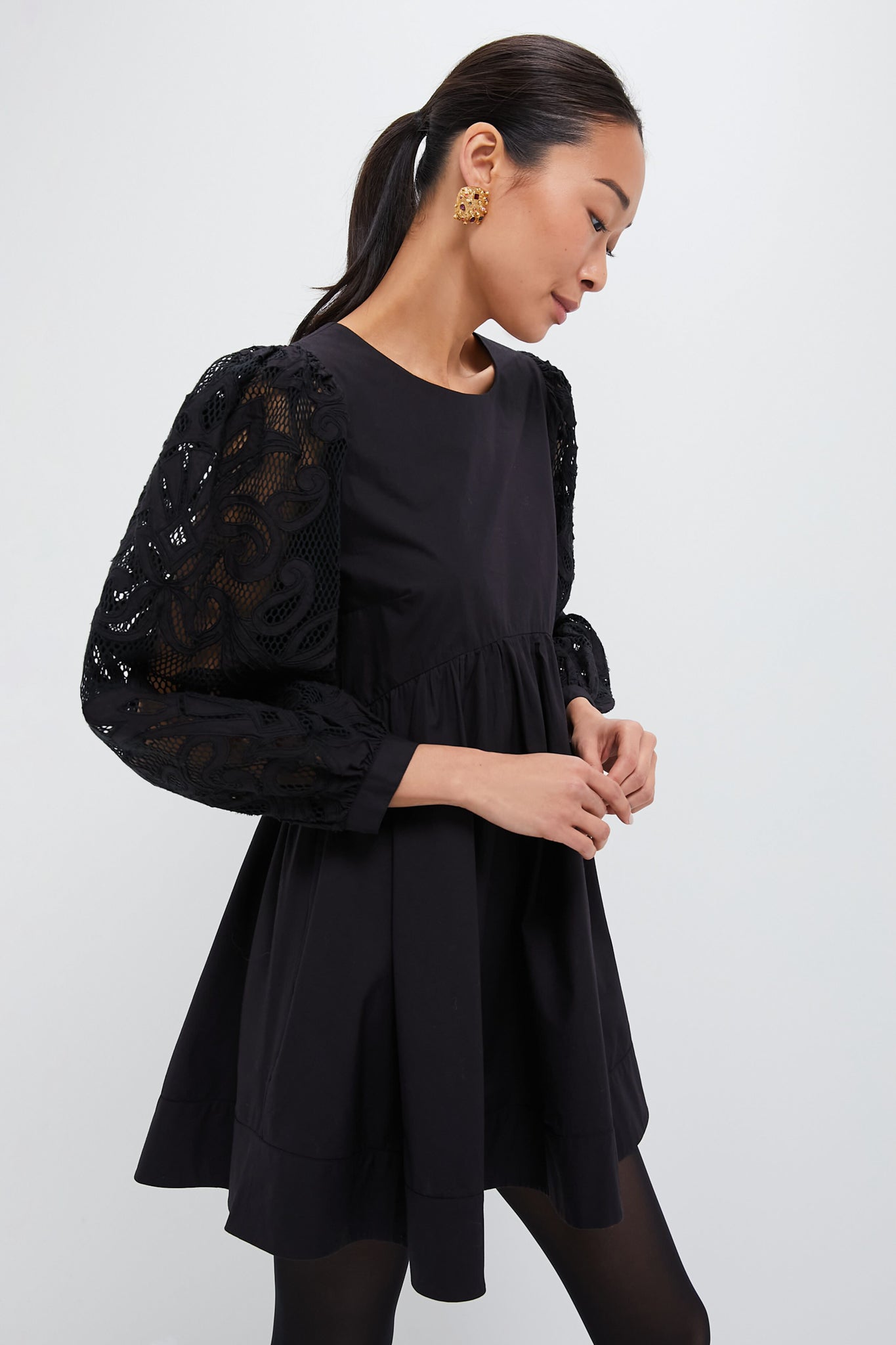 Black Mini Dress With Gorgeous Embroidered  Sleeves