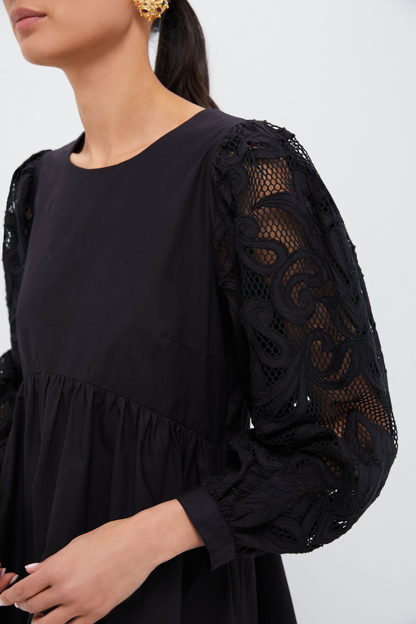 Black Mini Dress With Gorgeous Embroidered  Sleeves