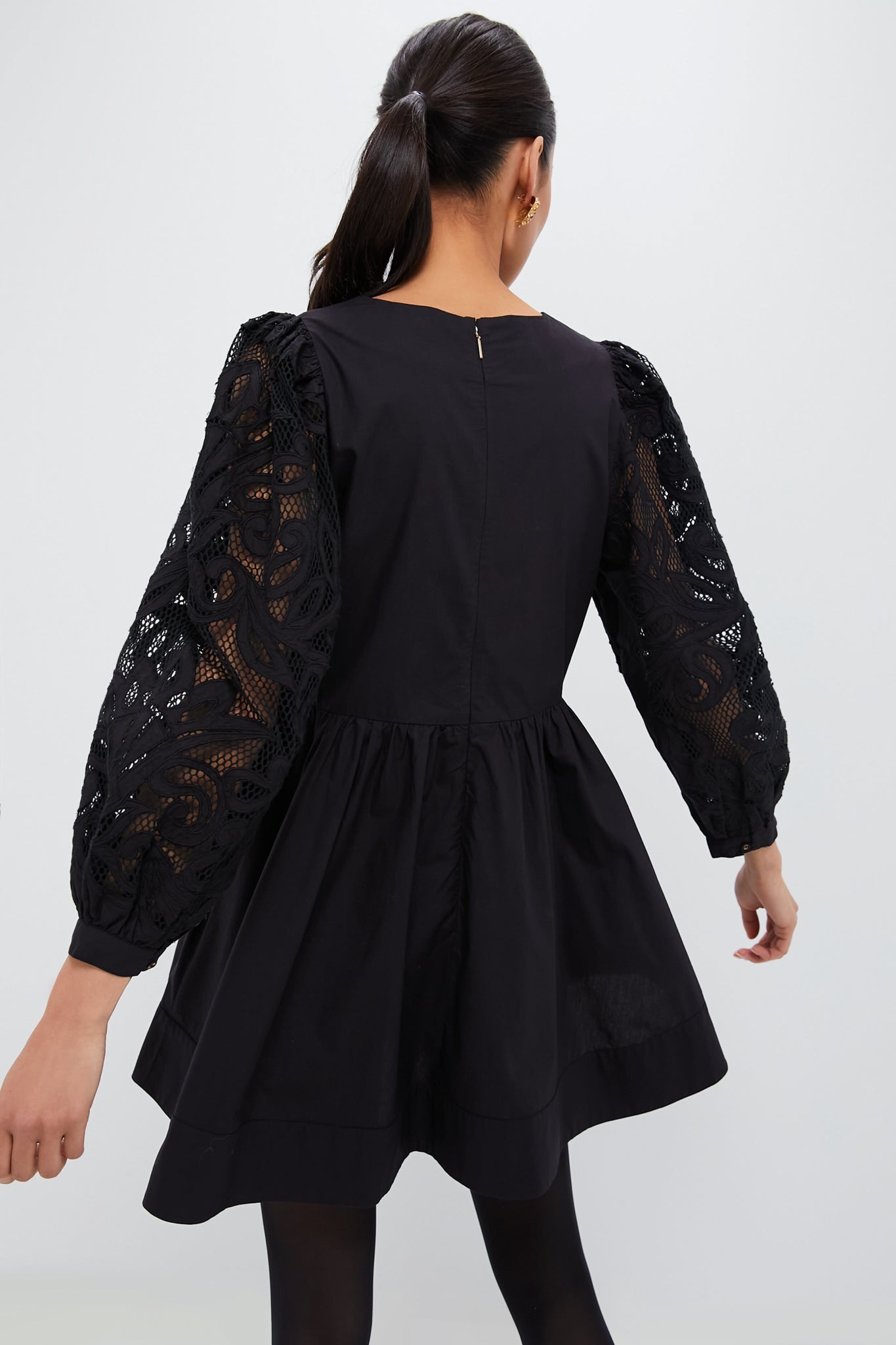 Black Mini Dress With Gorgeous Embroidered  Sleeves