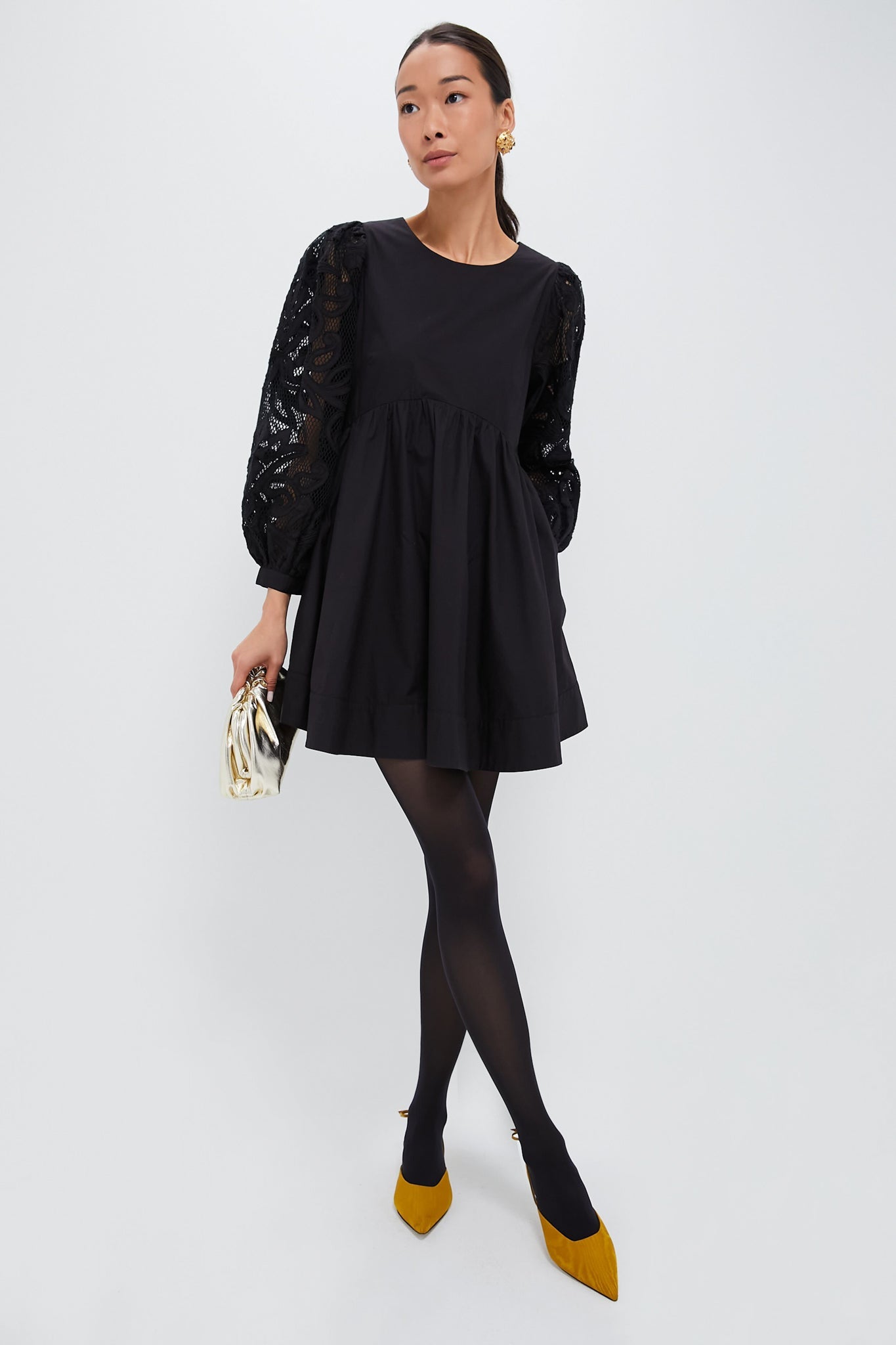 Black Mini Dress With Gorgeous Embroidered  Sleeves