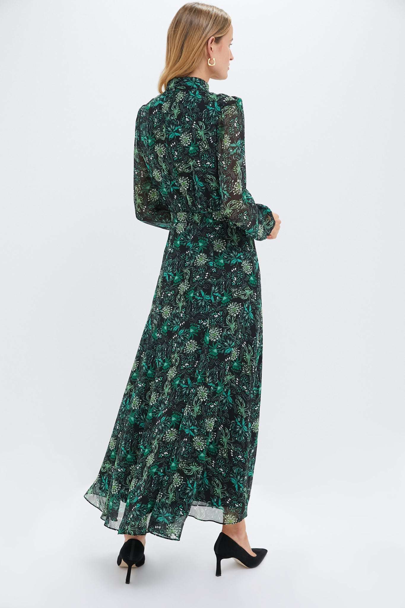 Gorgeous Green Coral Blossom High Neck Midi Dress