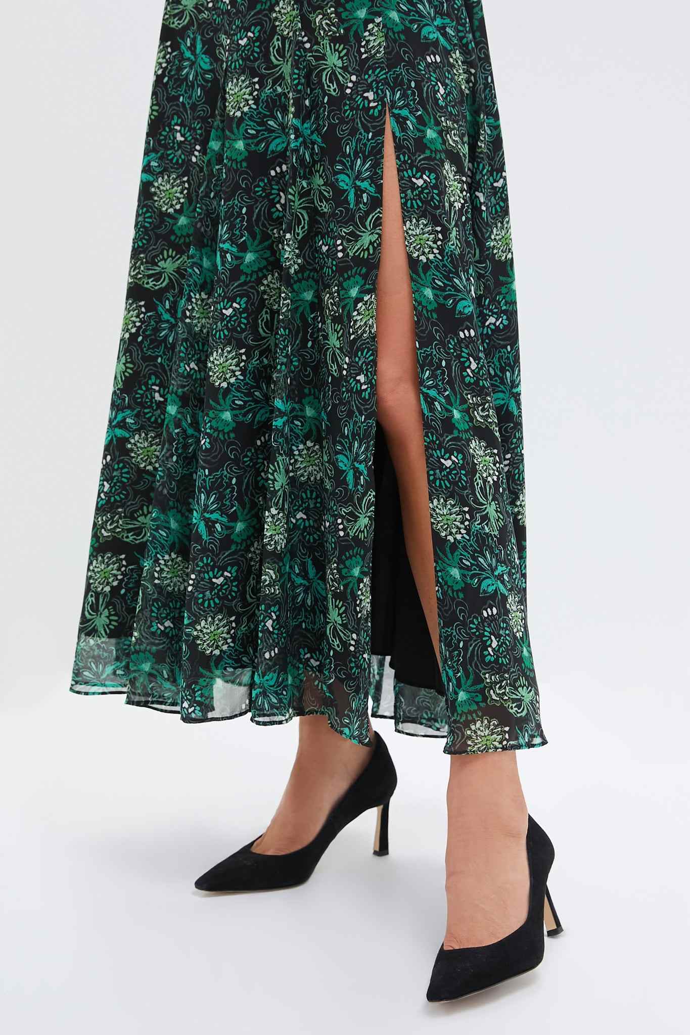 Gorgeous Green Coral Blossom High Neck Midi Dress