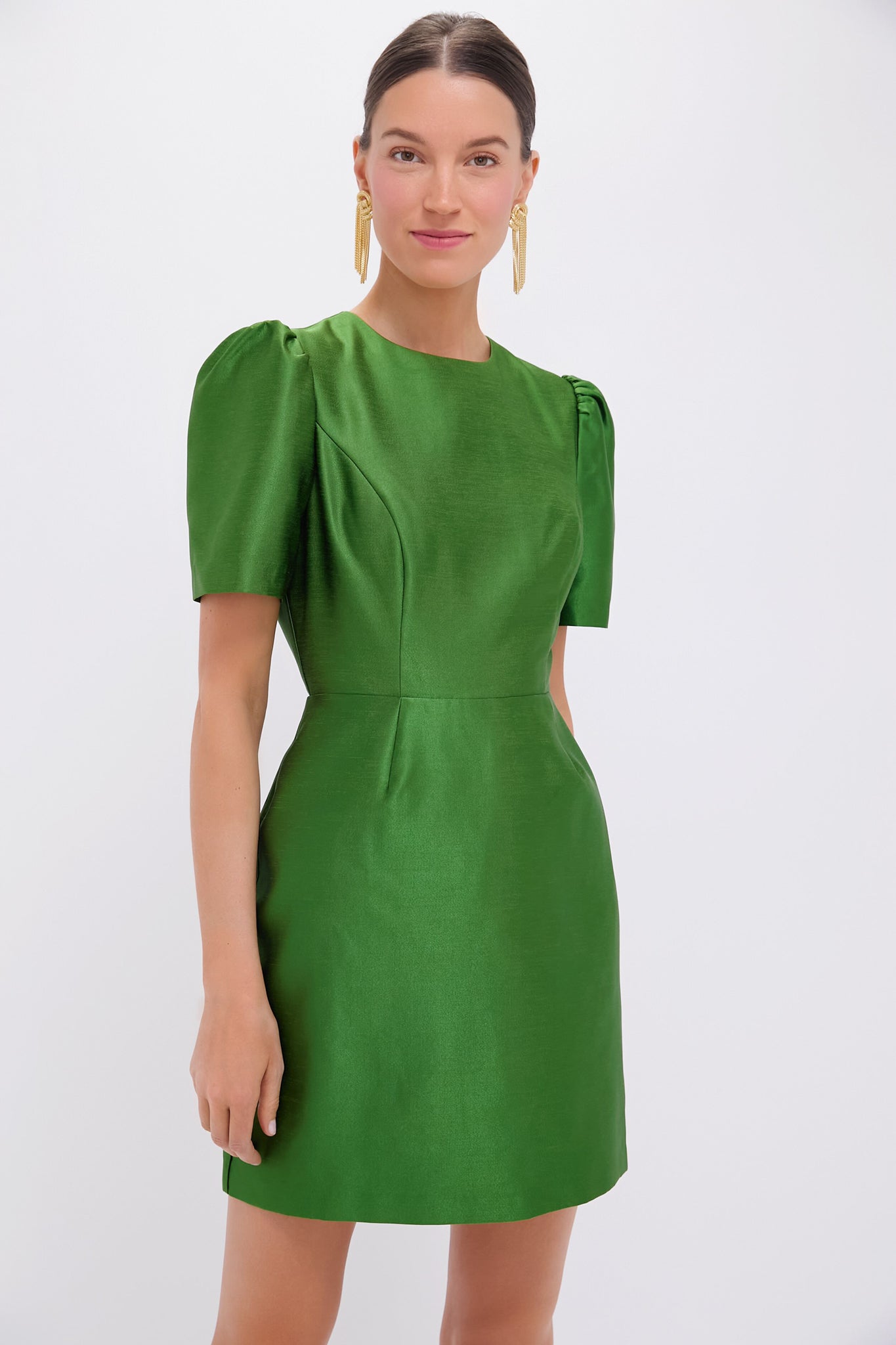 Green Puffed shoulders Slim Fit Mini Dress