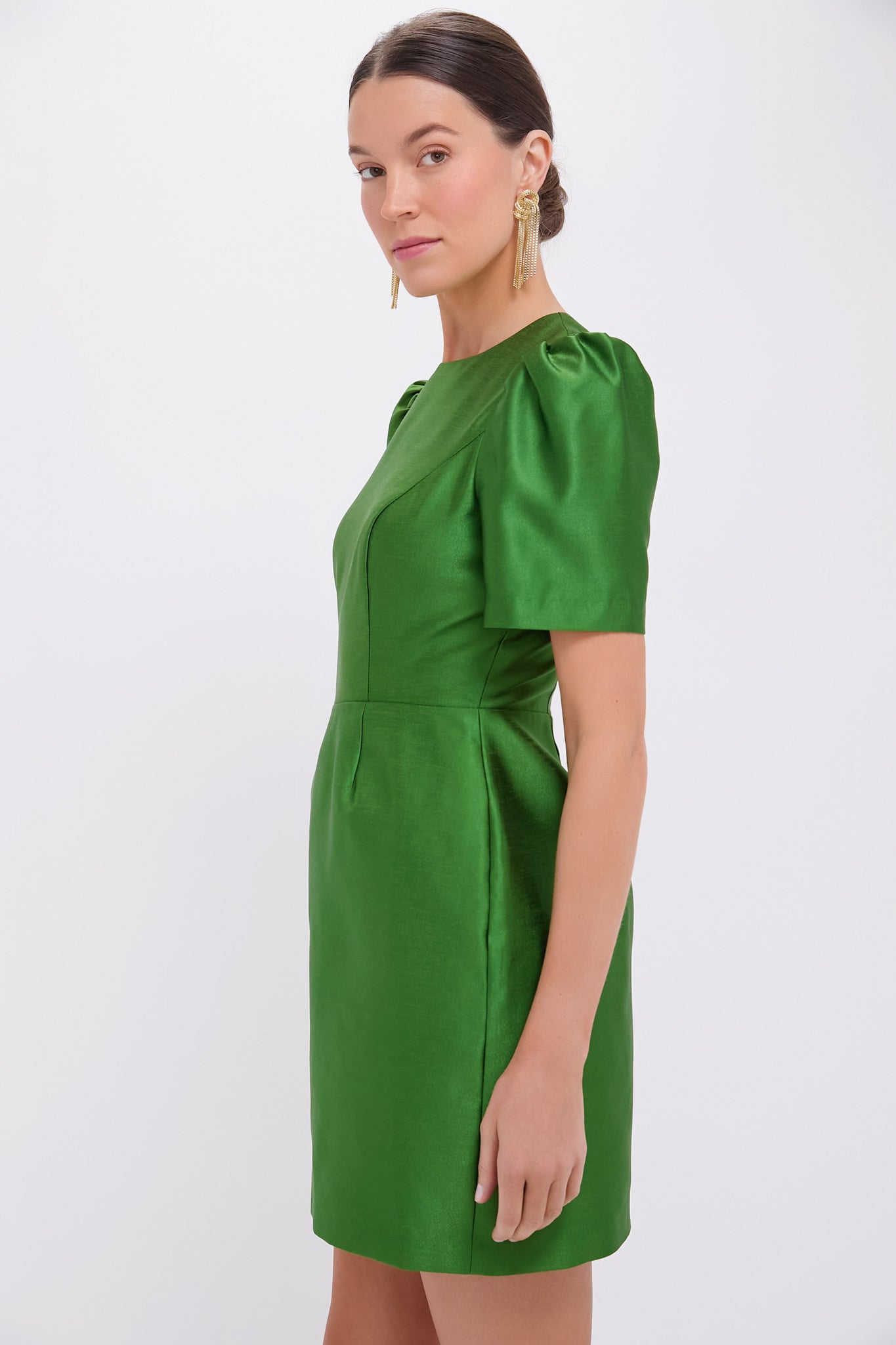 Green Puffed shoulders Slim Fit Mini Dress