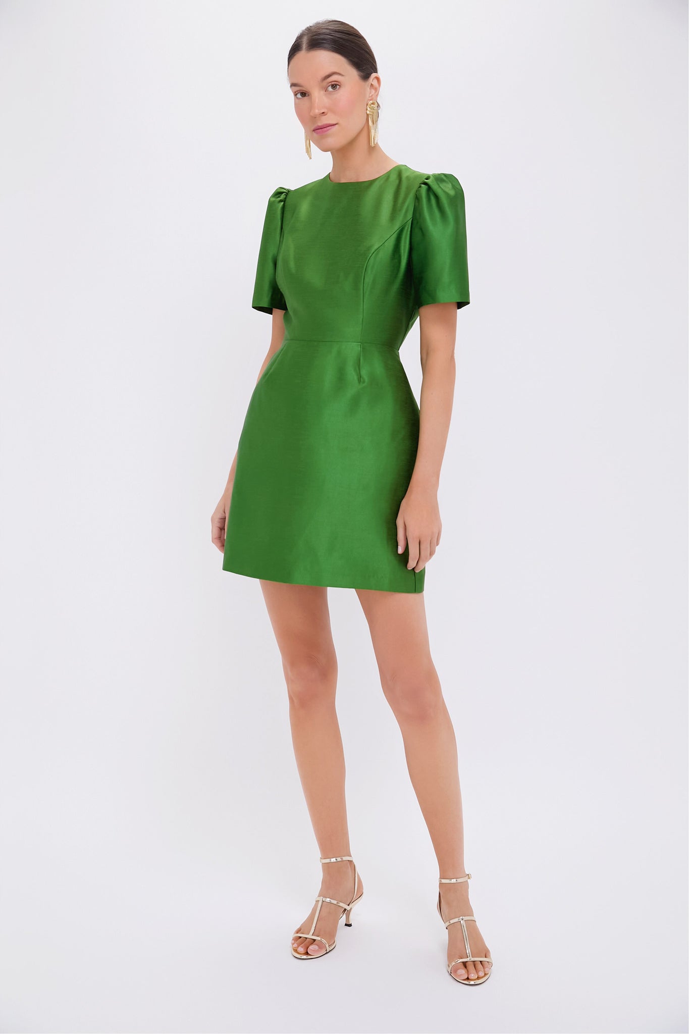 Green Puffed shoulders Slim Fit Mini Dress