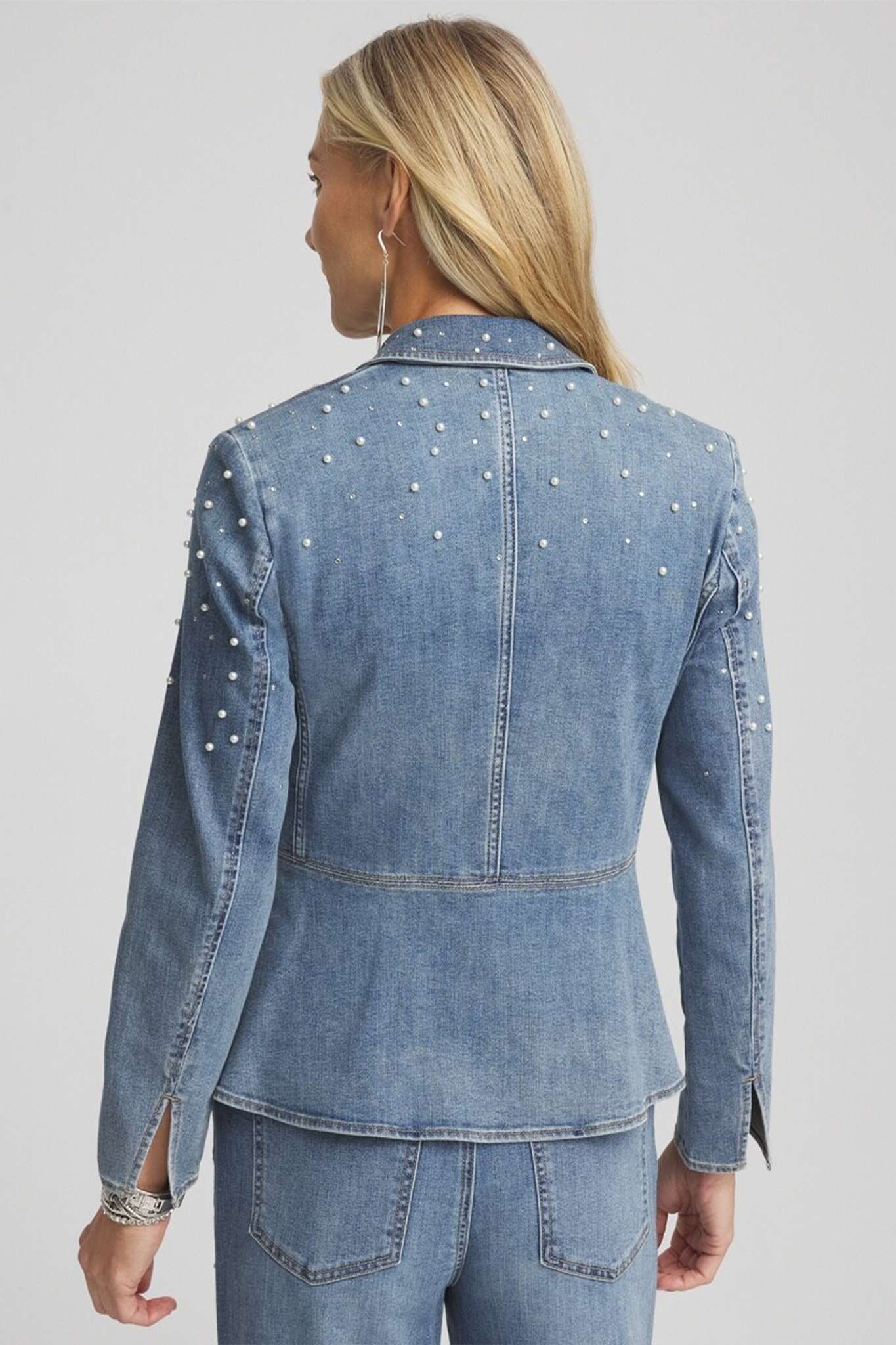 Pearl Embellished Denim Blazer