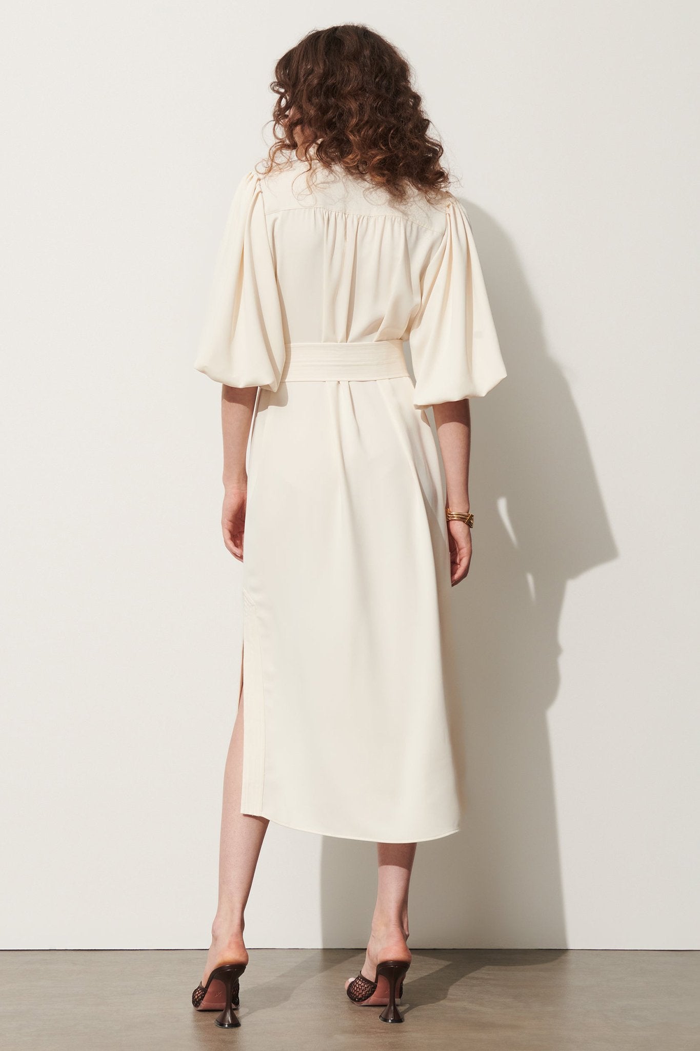 Belted Puff-Sleeve Midi Shirtdress