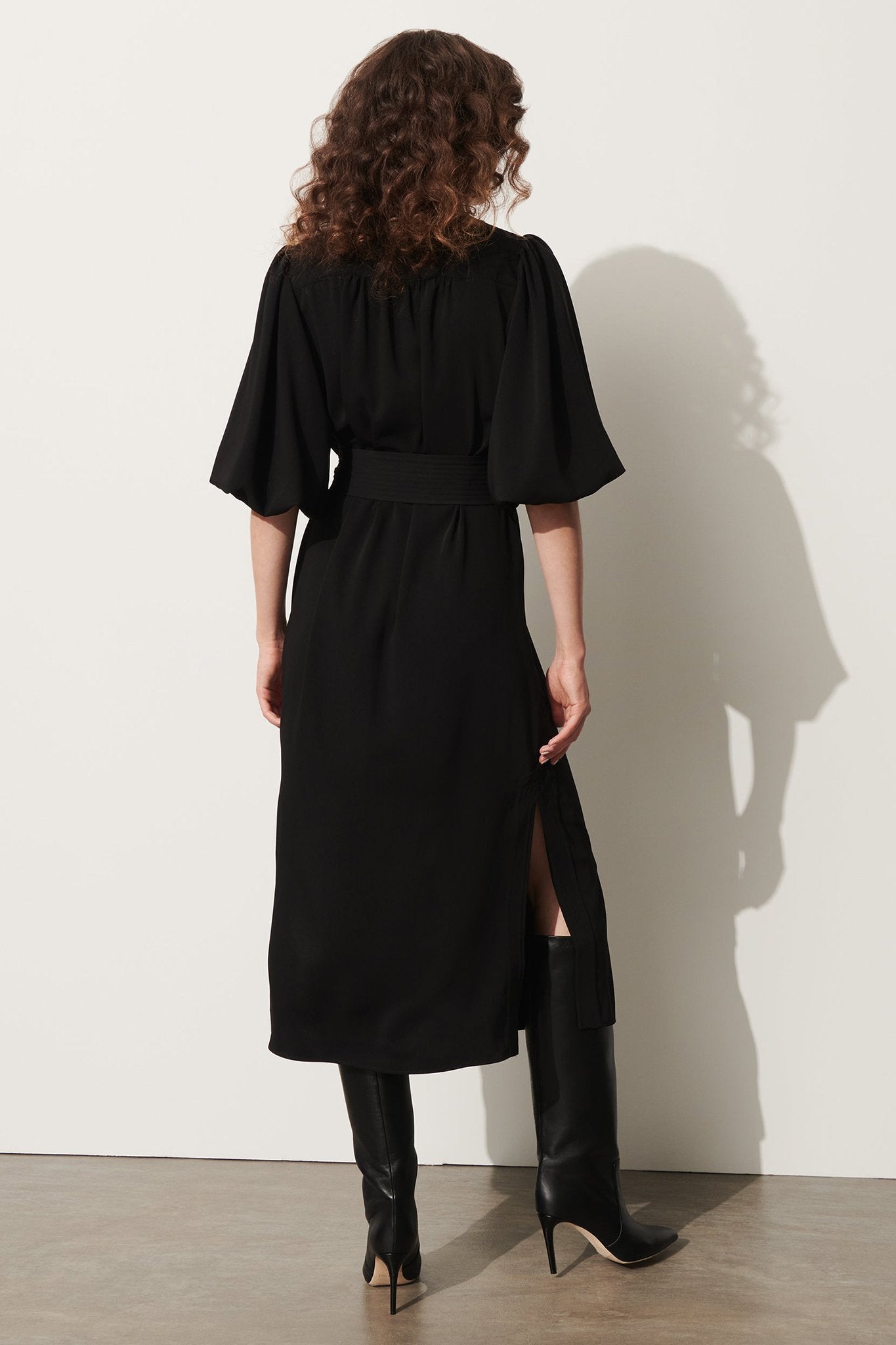 Belted Puff-Sleeve Midi Shirtdress