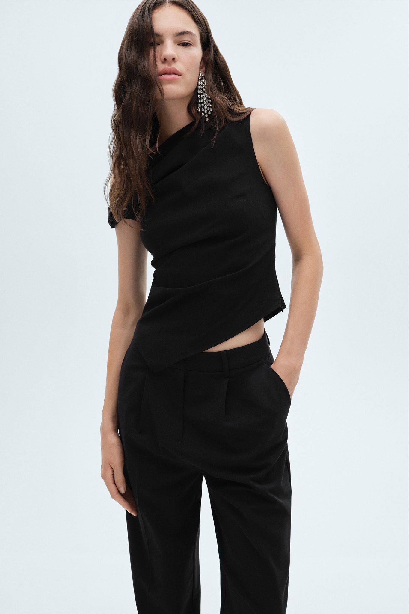 Black Asymmetrical Draped Top