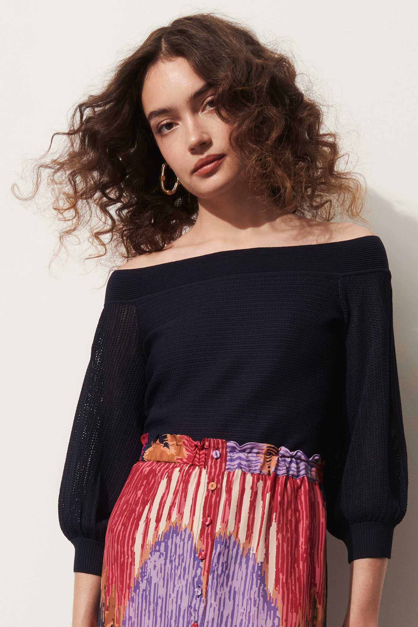 Off Shoulder Balloon Sleeve Sweater