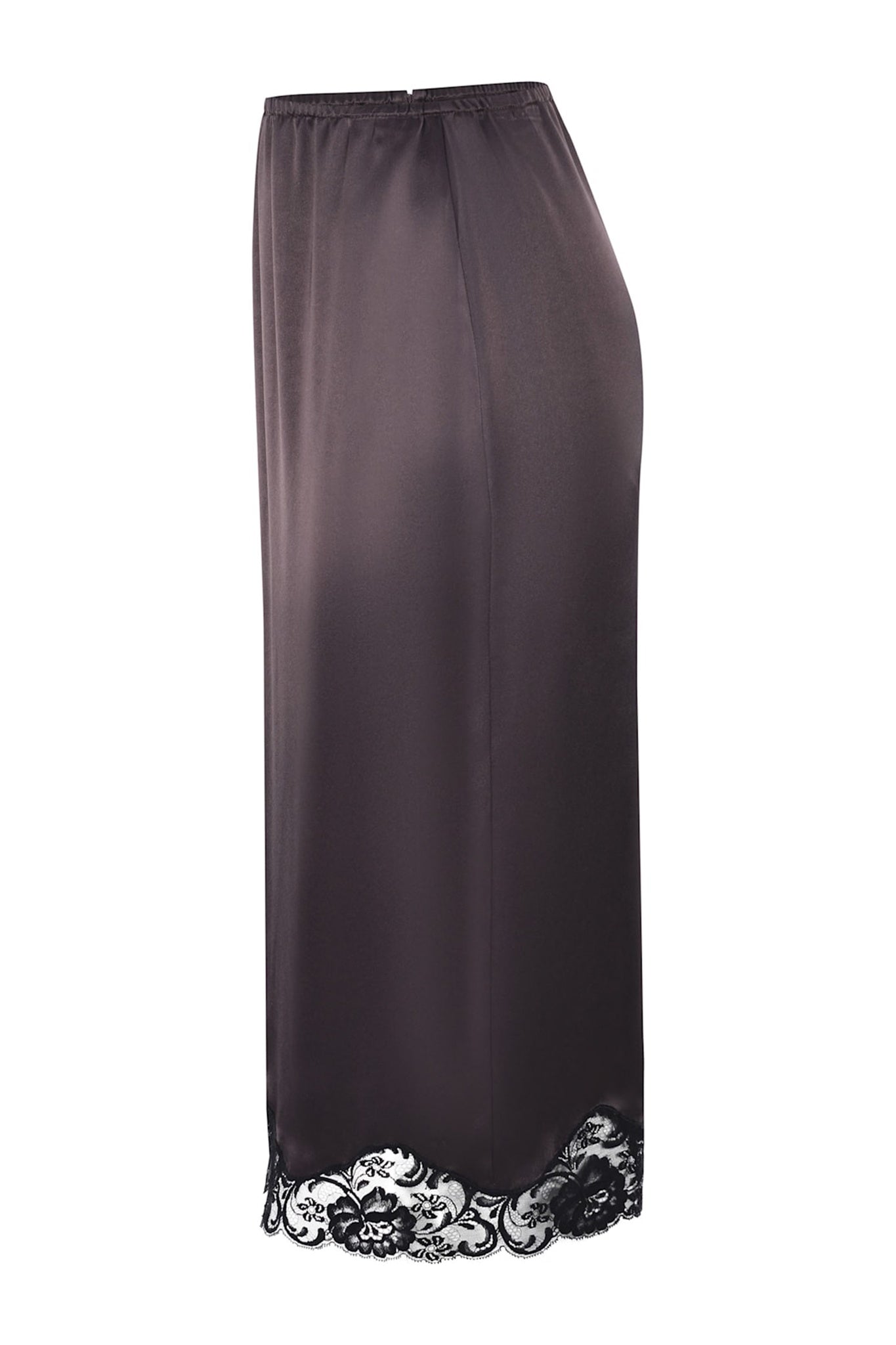 Burgundy Satin Skirt With Lace Hem