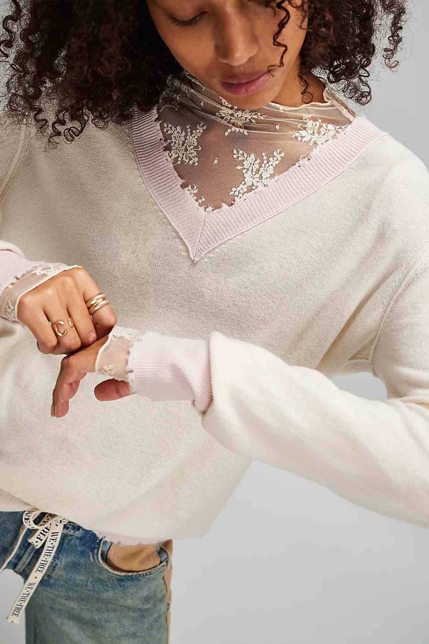 Slim Fit Lace Long Sleeve Top