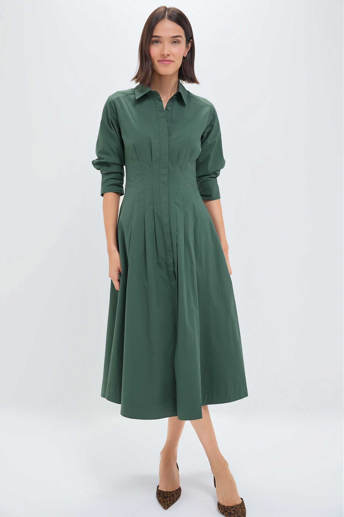 Green Jazz Pintuck Chic Midi shirtdress