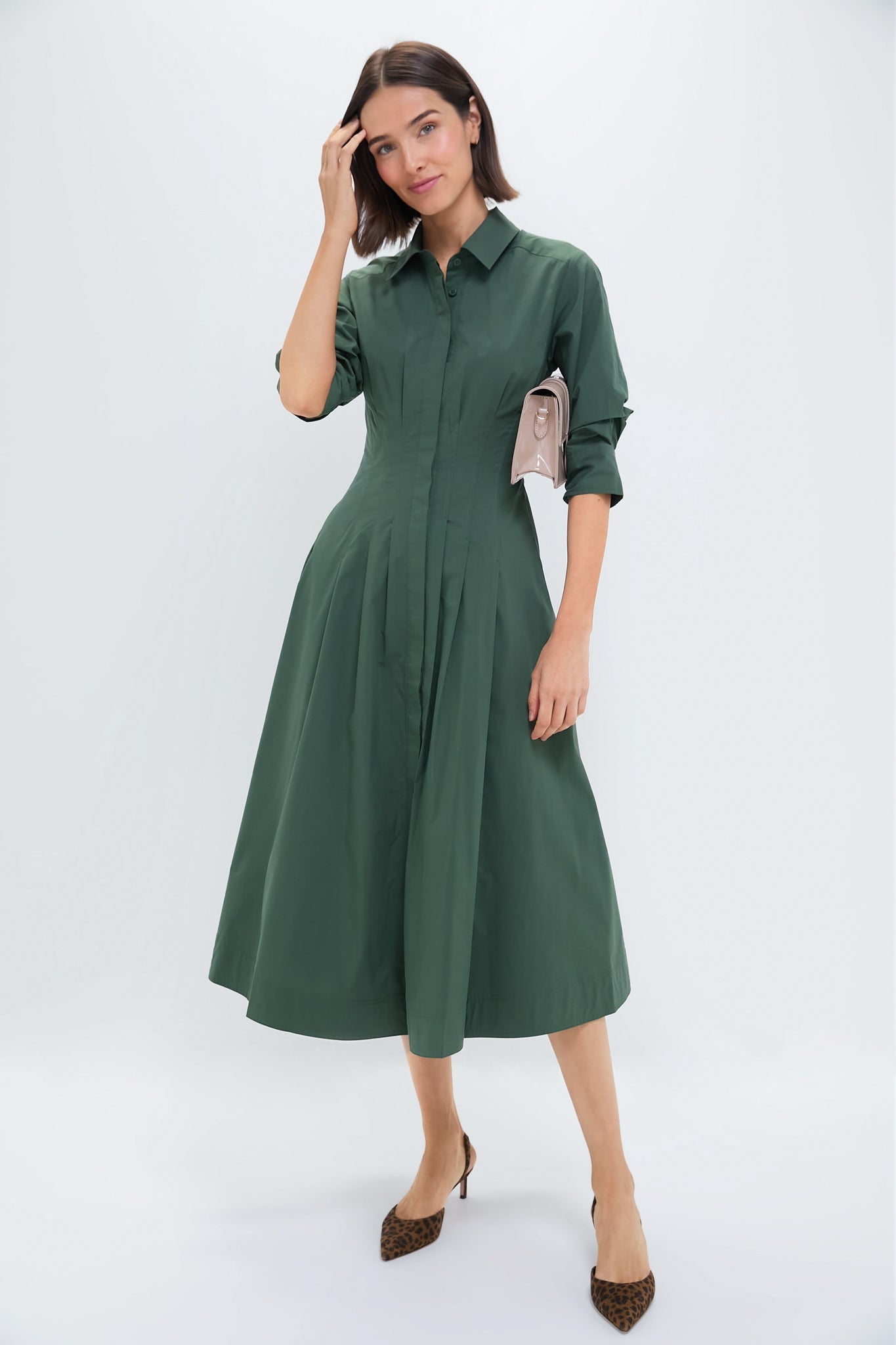 Green Jazz Pintuck Chic Midi shirtdress