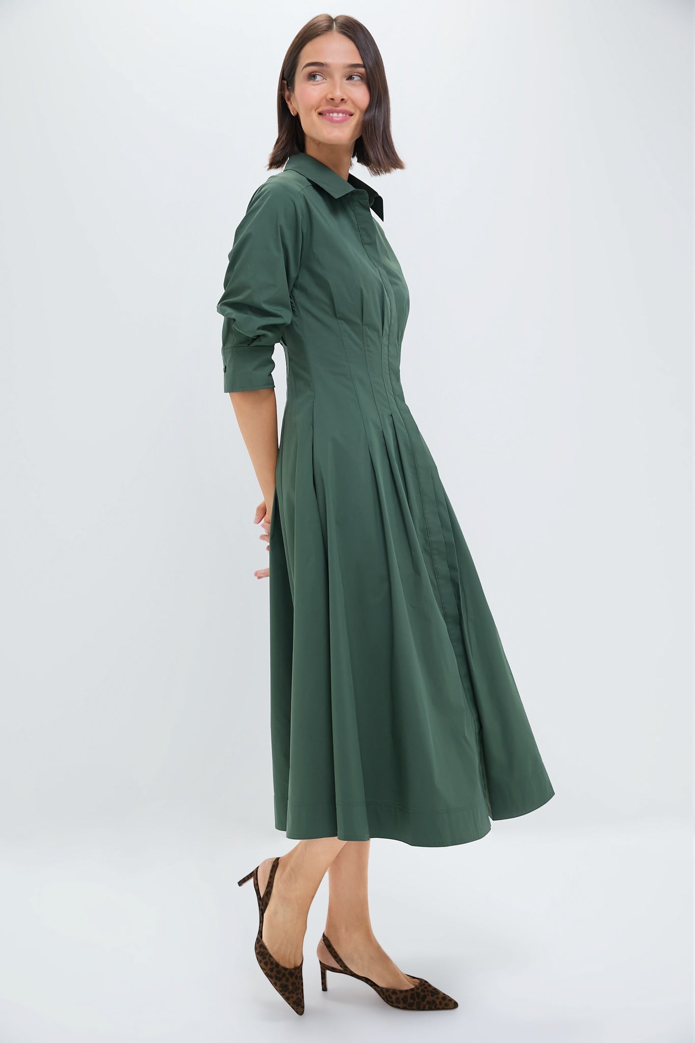 Green Jazz Pintuck Chic Midi shirtdress