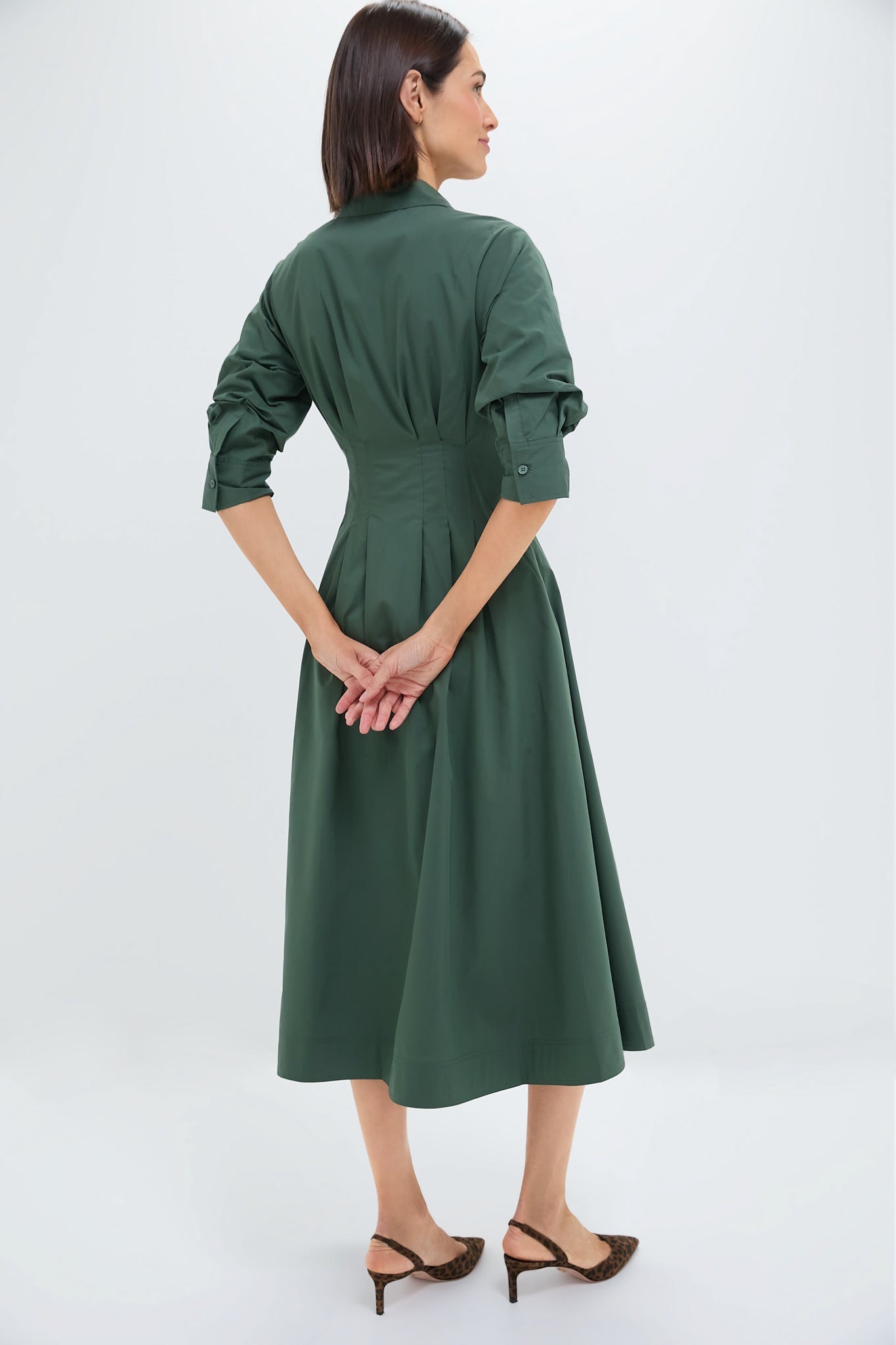 Green Jazz Pintuck Chic Midi shirtdress