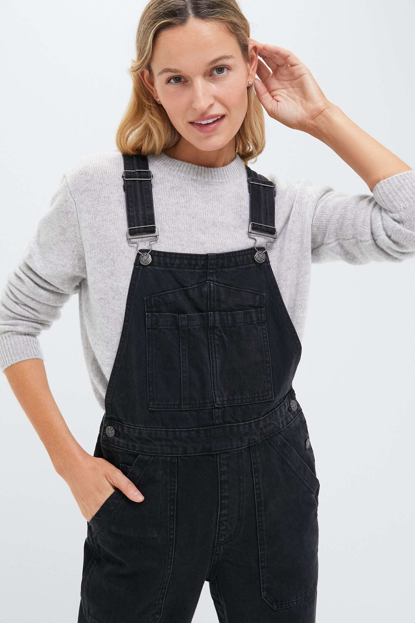 Washed Black Wide Leg Denim Overalls