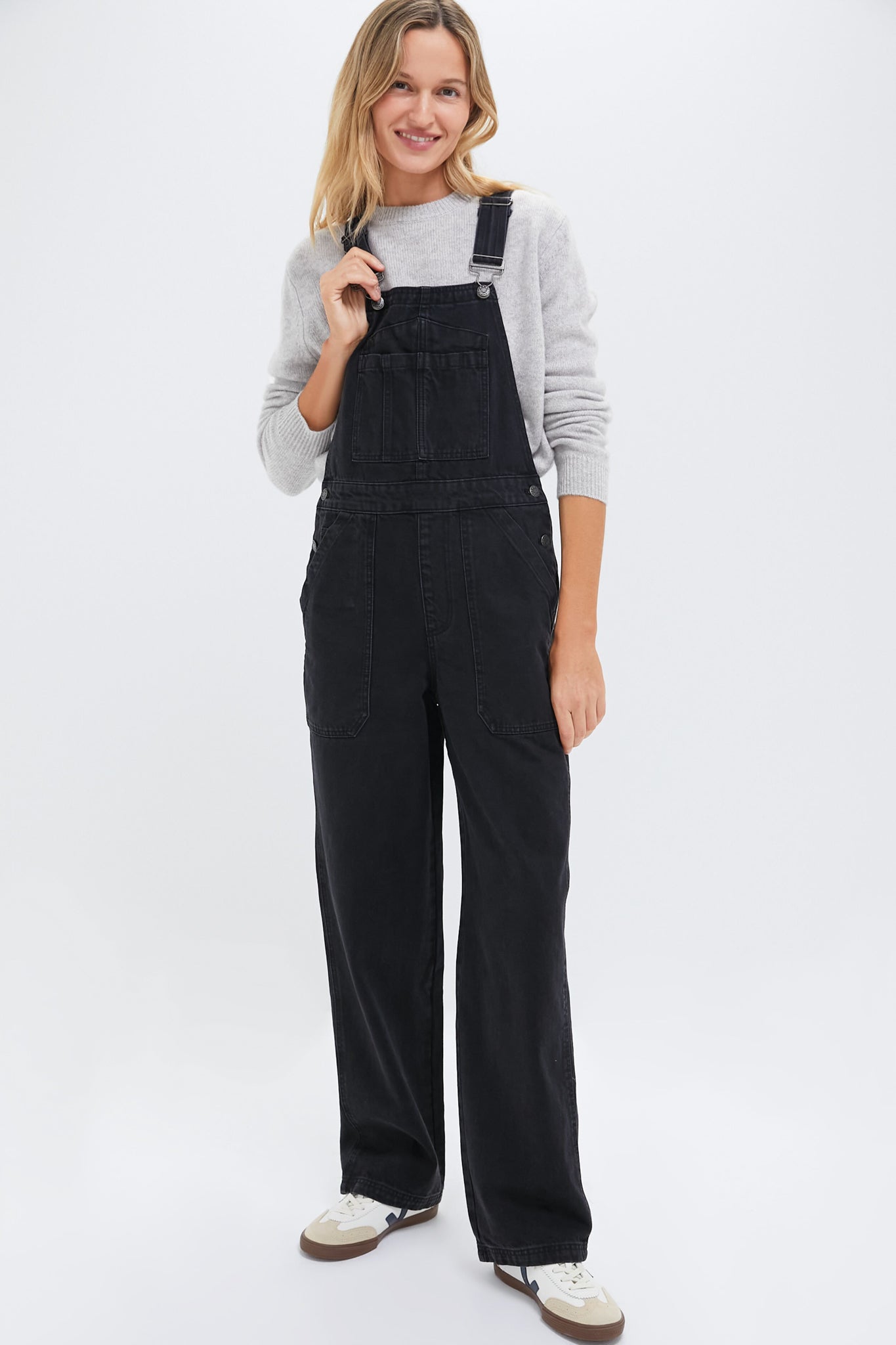 Washed Black Wide Leg Denim Overalls