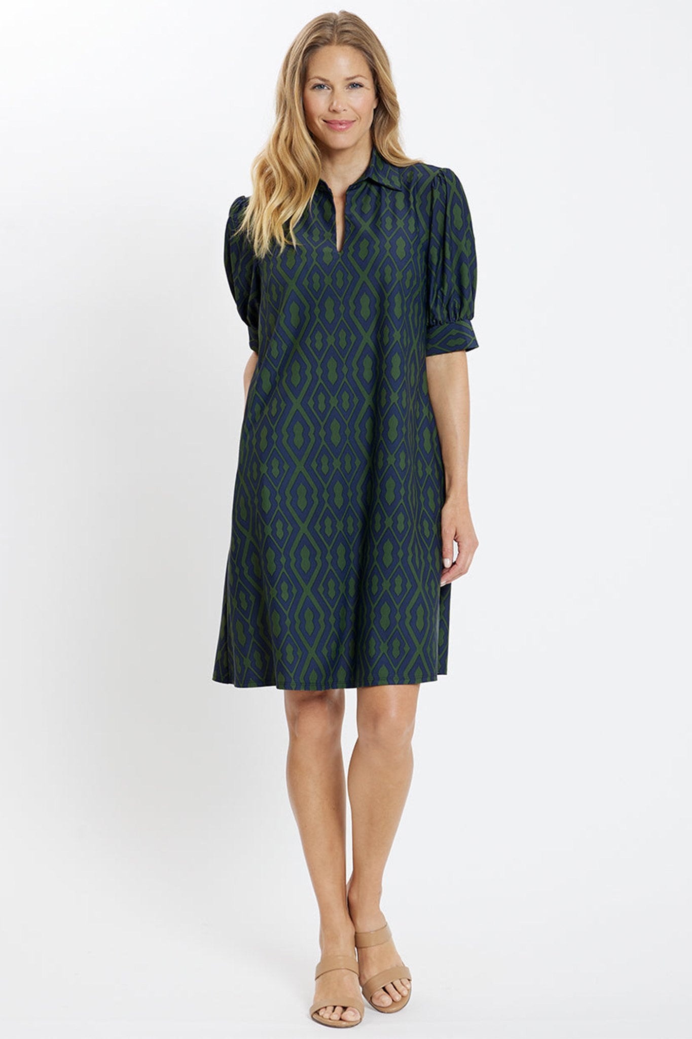 Print Puffed Sleeve Shift Dress