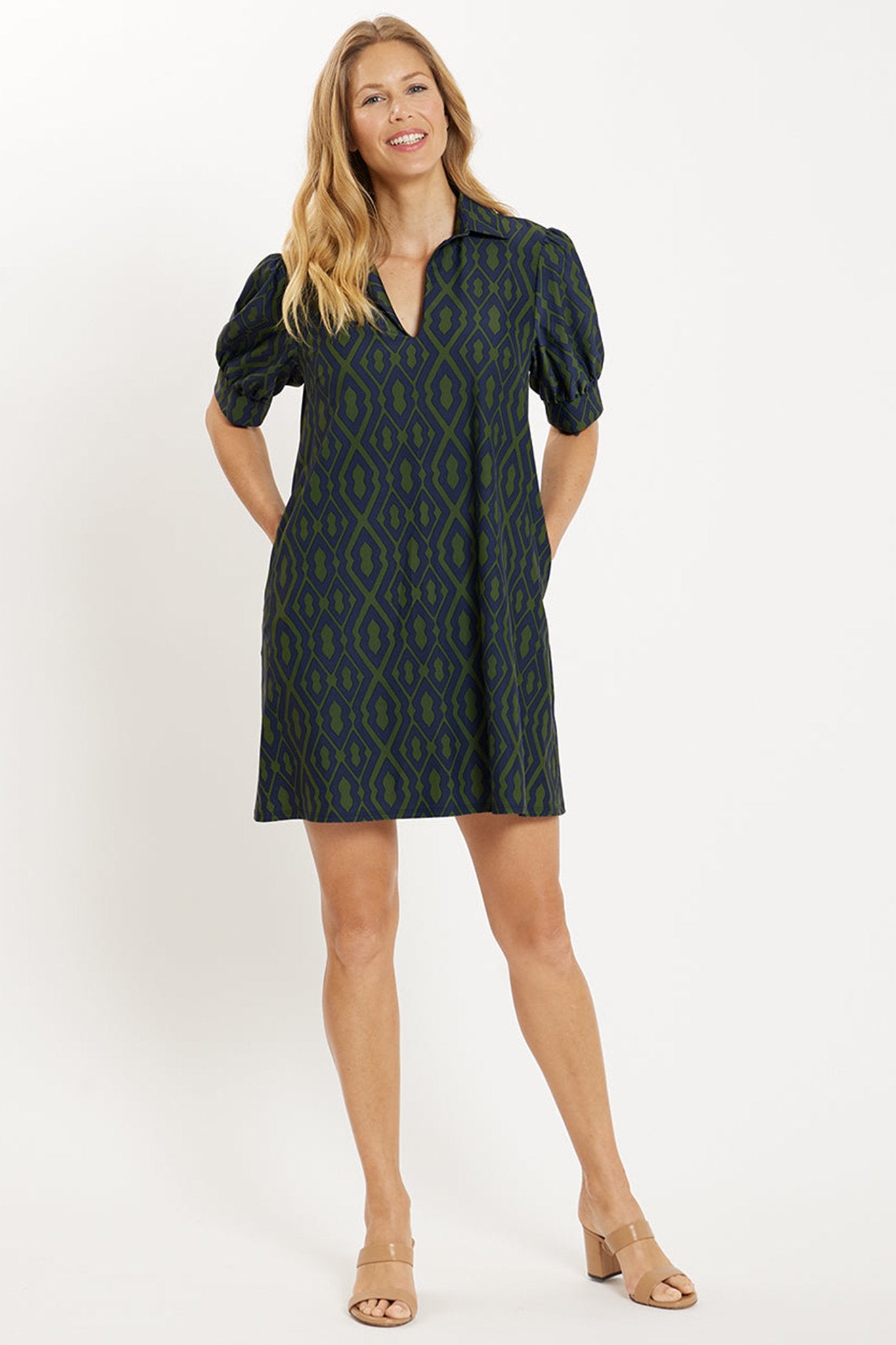 Print Puffed Sleeve Shift Dress