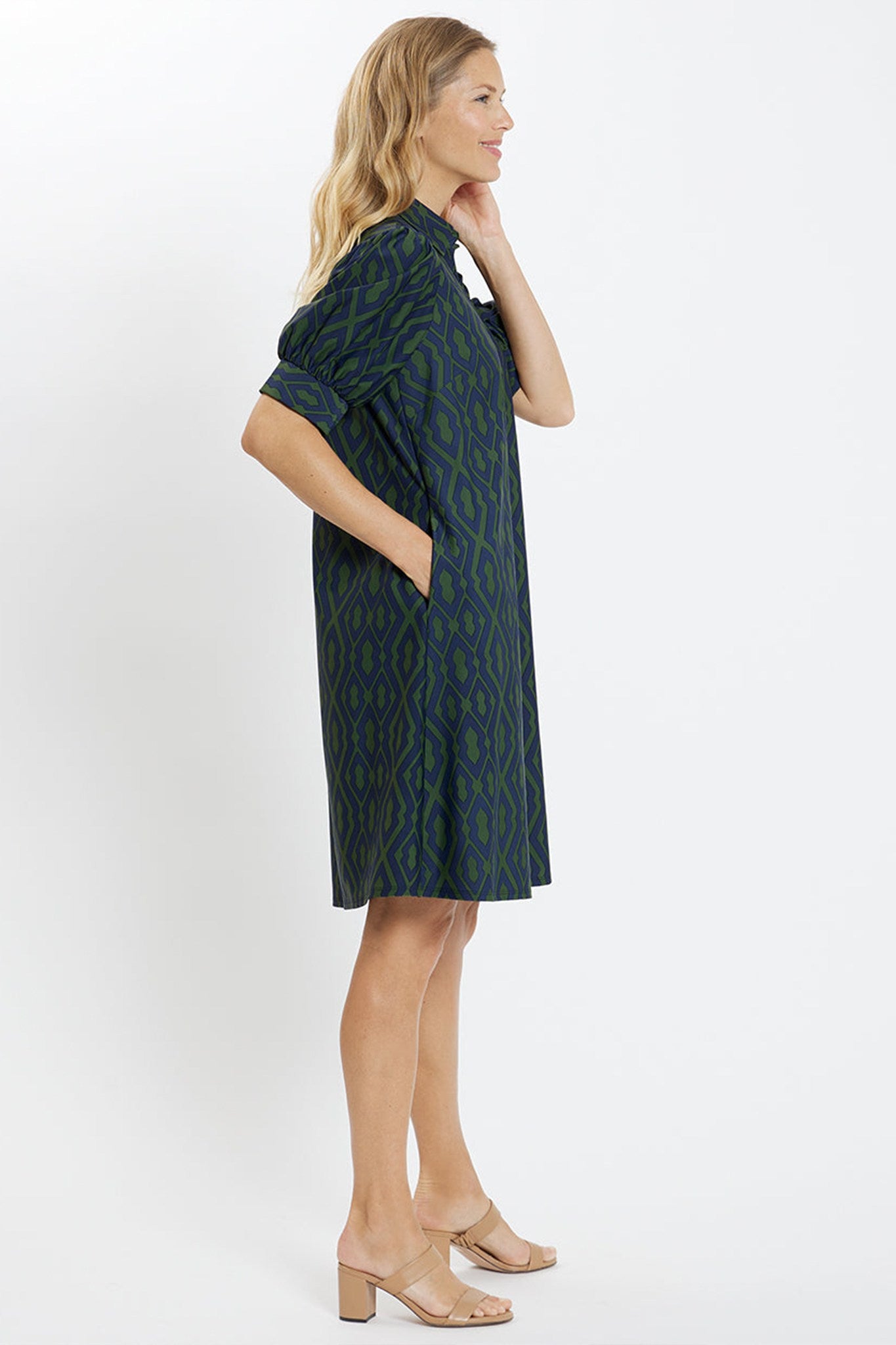 Print Puffed Sleeve Shift Dress