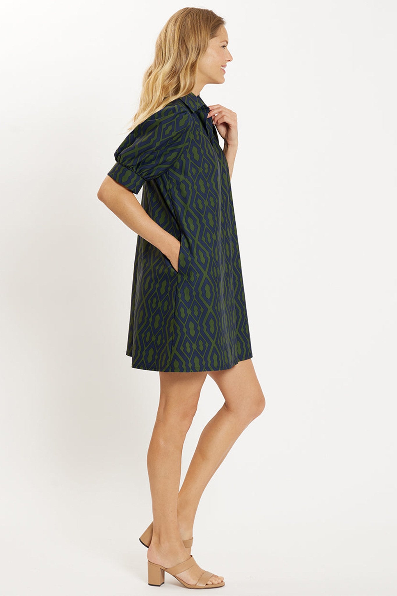 Print Puffed Sleeve Shift Dress