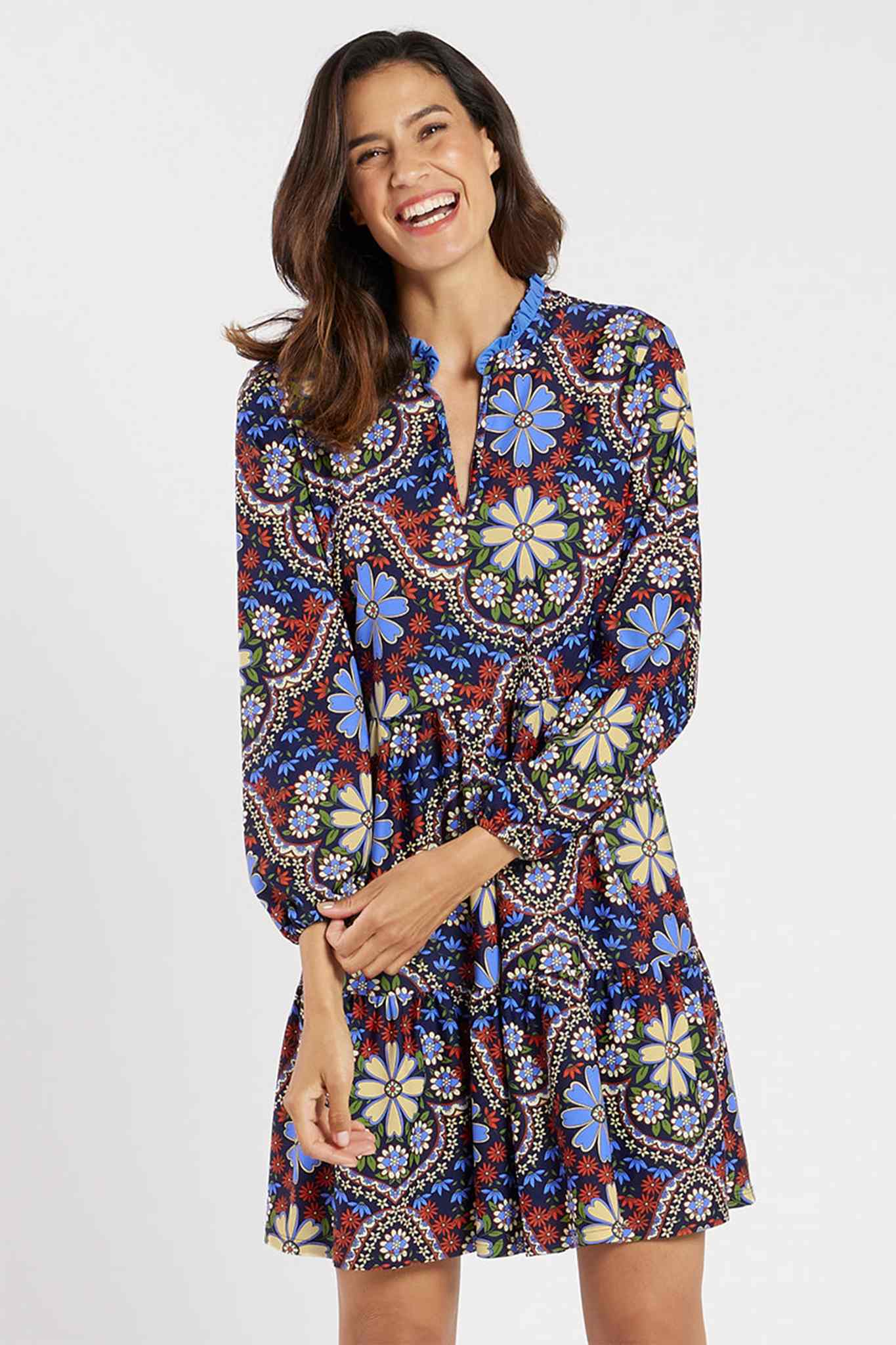 Print Puffed Sleeve Shift Dress