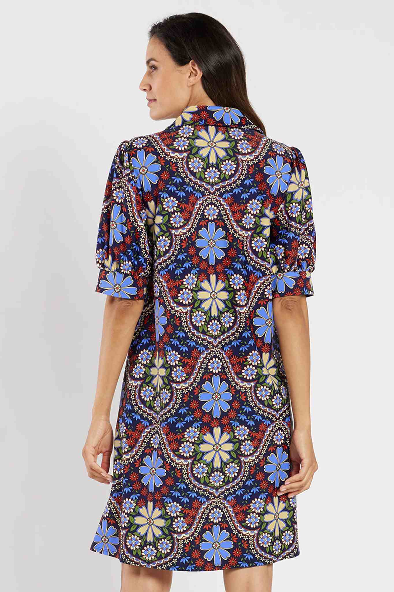 Print Puffed Sleeve Shift Dress