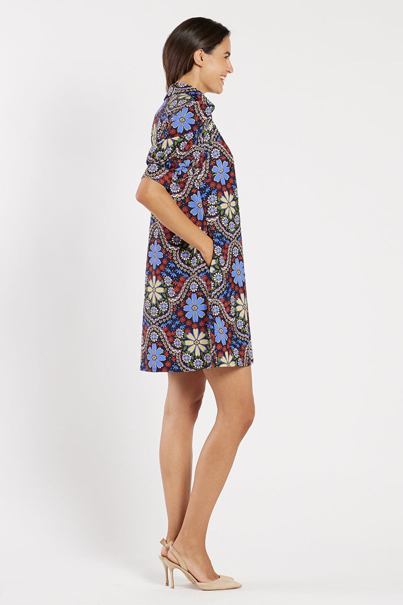 Print Puffed Sleeve Shift Dress