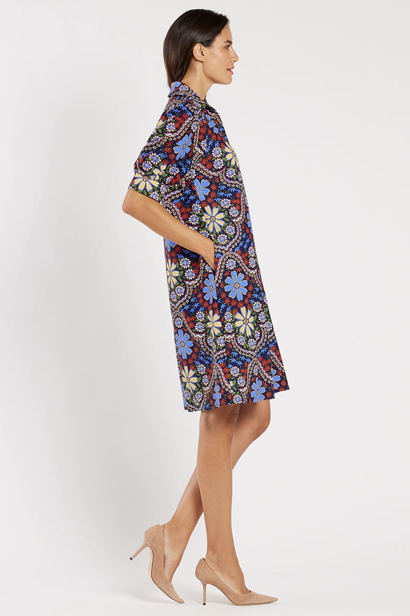 Print Puffed Sleeve Shift Dress