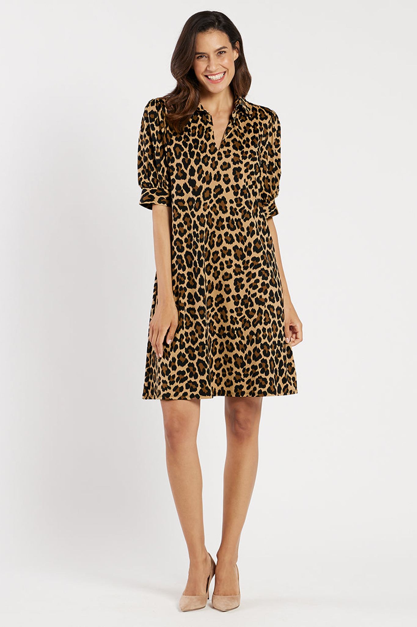 Print Puffed Sleeve Shift Dress