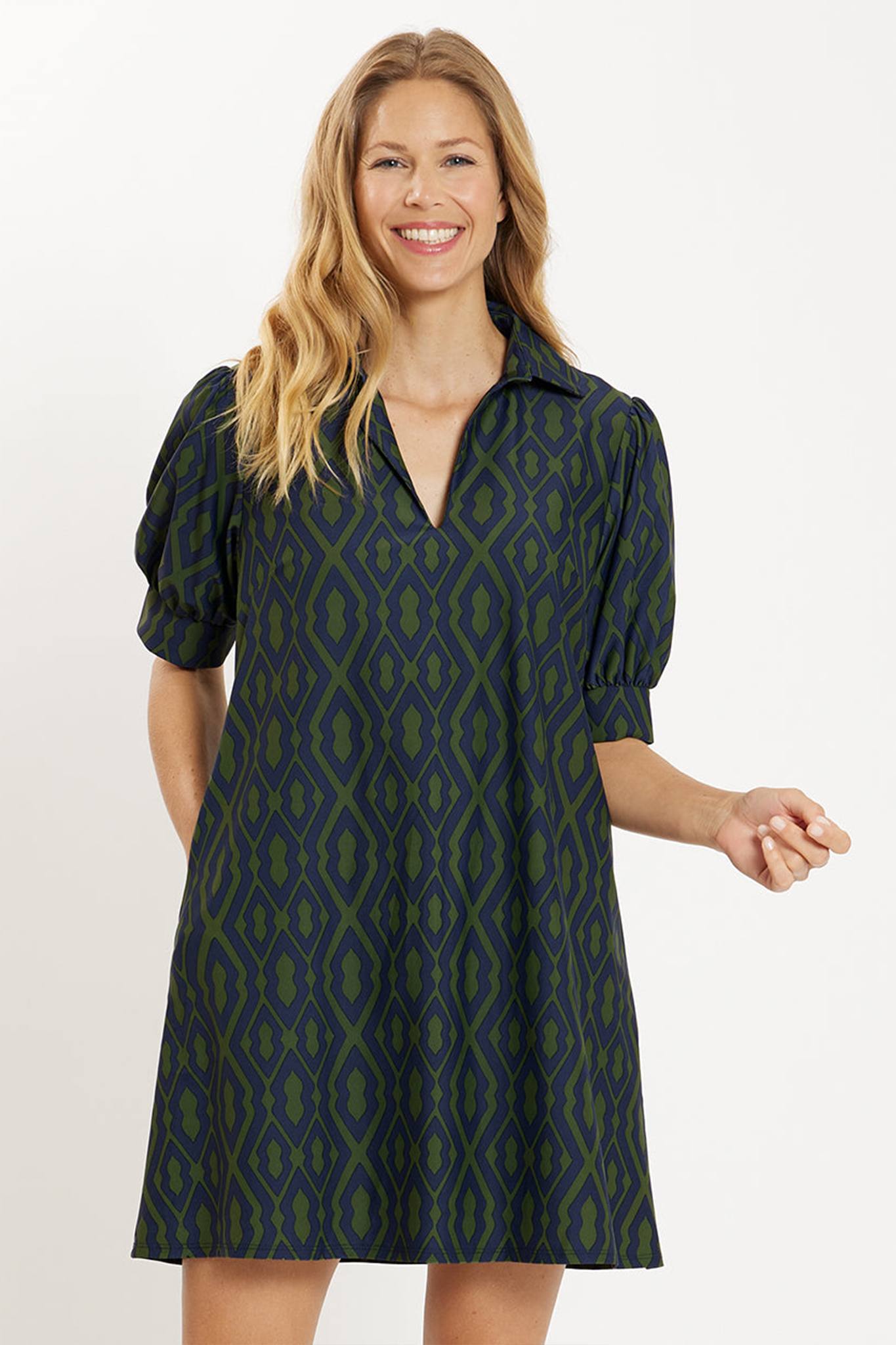 Print Puffed Sleeve Shift Dress