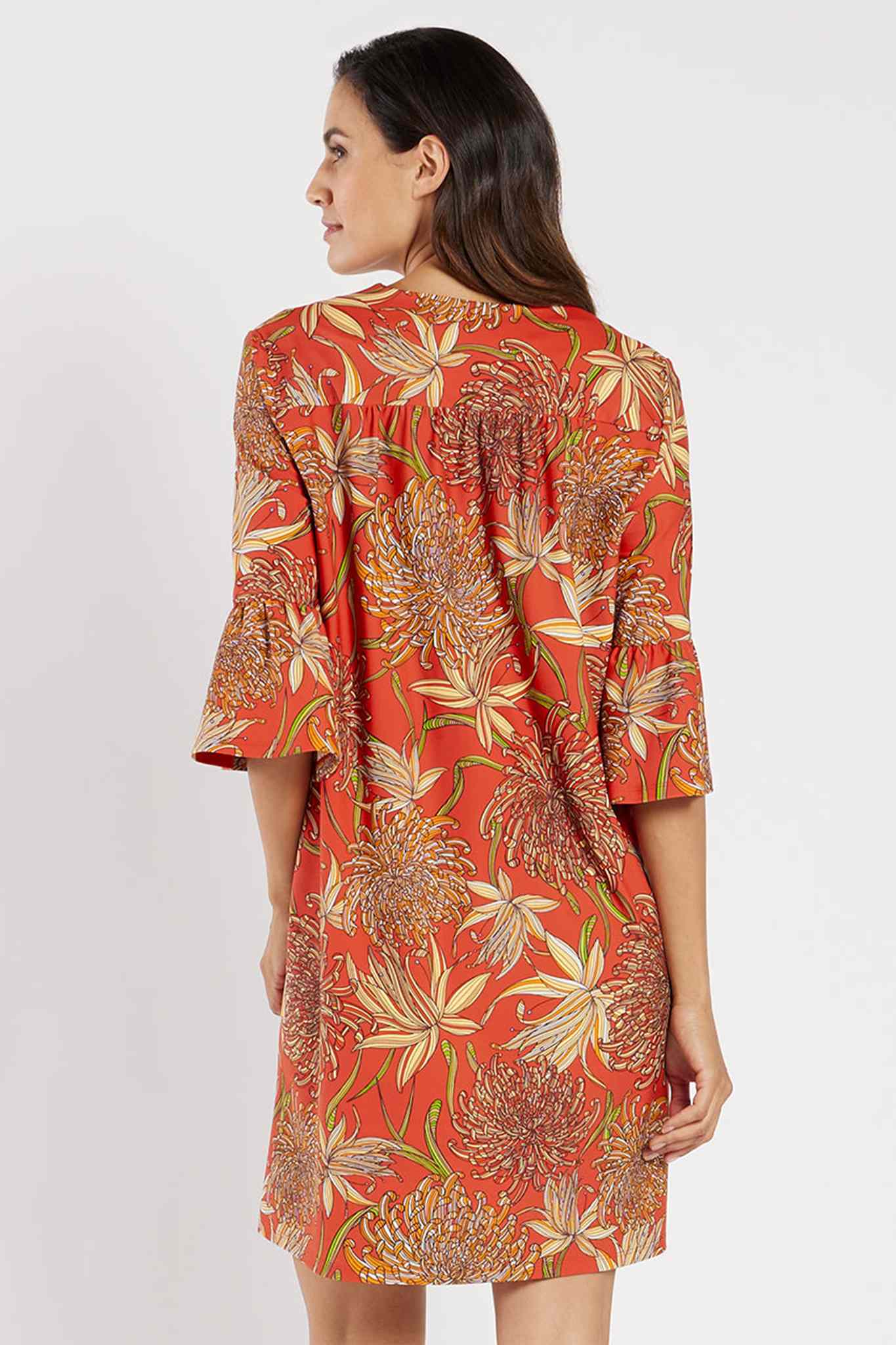 Floral Print Mandarin Collar Split V Neck Shift Dress